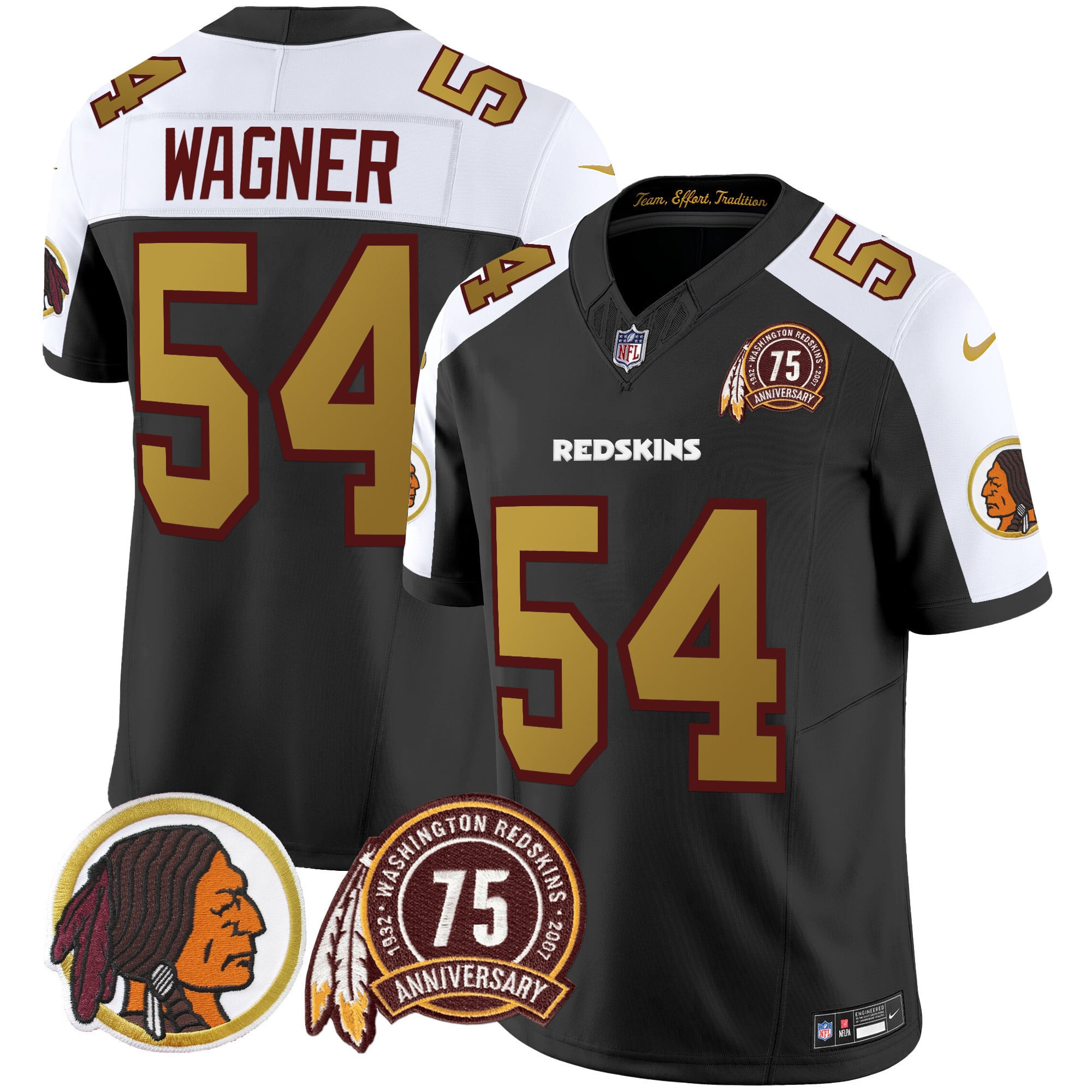 Men's Washington Redskins 75th Patch Throwback Vapor Limited Jersey V2 - All Stitched