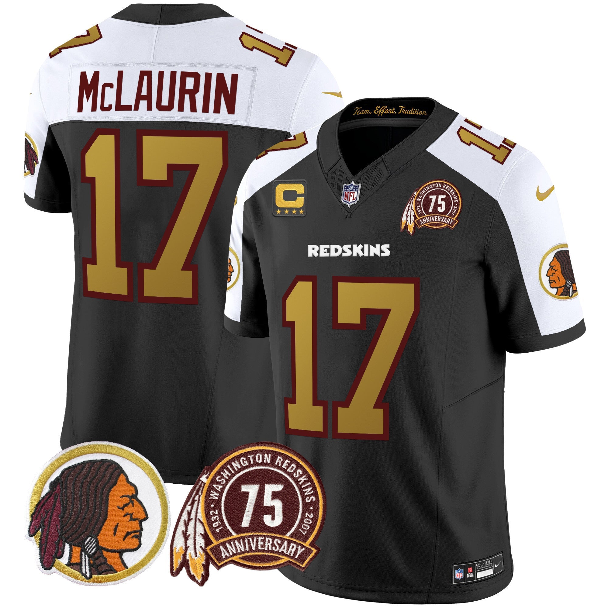 Men's Washington Redskins 75th Patch Throwback Vapor Limited Jersey V2 - All Stitched
