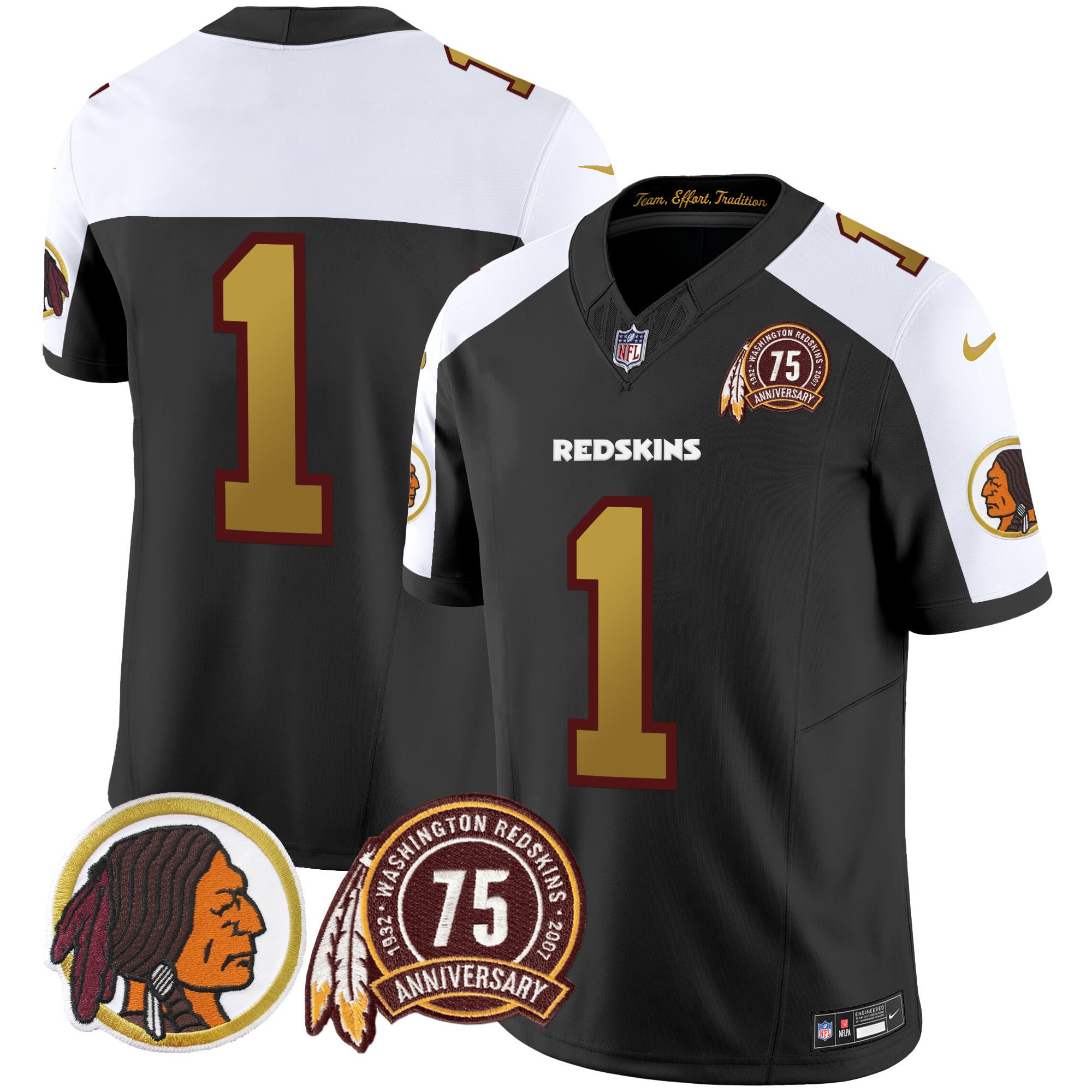 Men's Washington Redskins 75th Patch Throwback Vapor Limited Jersey V2 - All Stitched