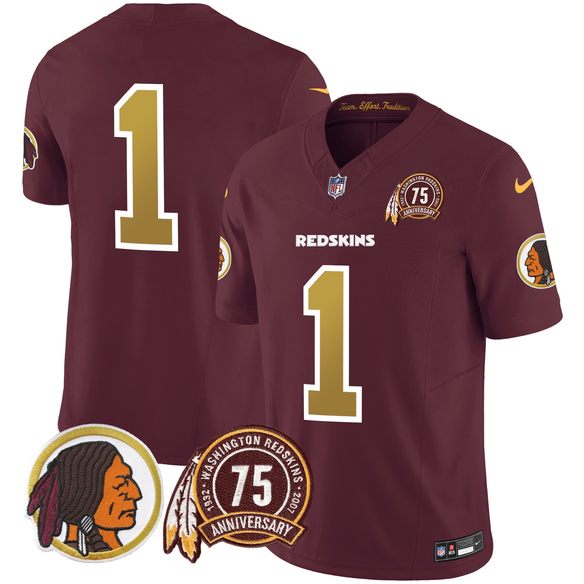 Men's Washington Redskins 75th Patch Throwback Vapor Limited Jersey V2 - All Stitched