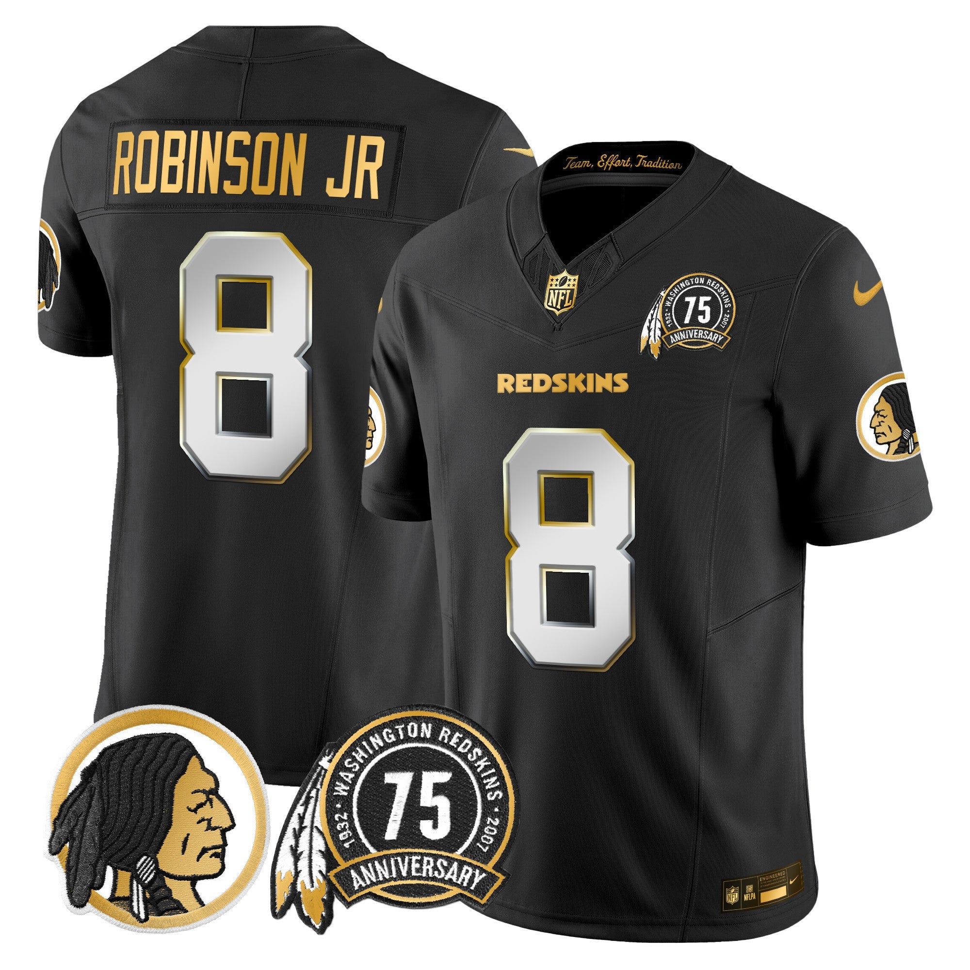 Men's Washington Redskins 75th Patch Throwback Gold Vapor Limited Jersey - All Stitched