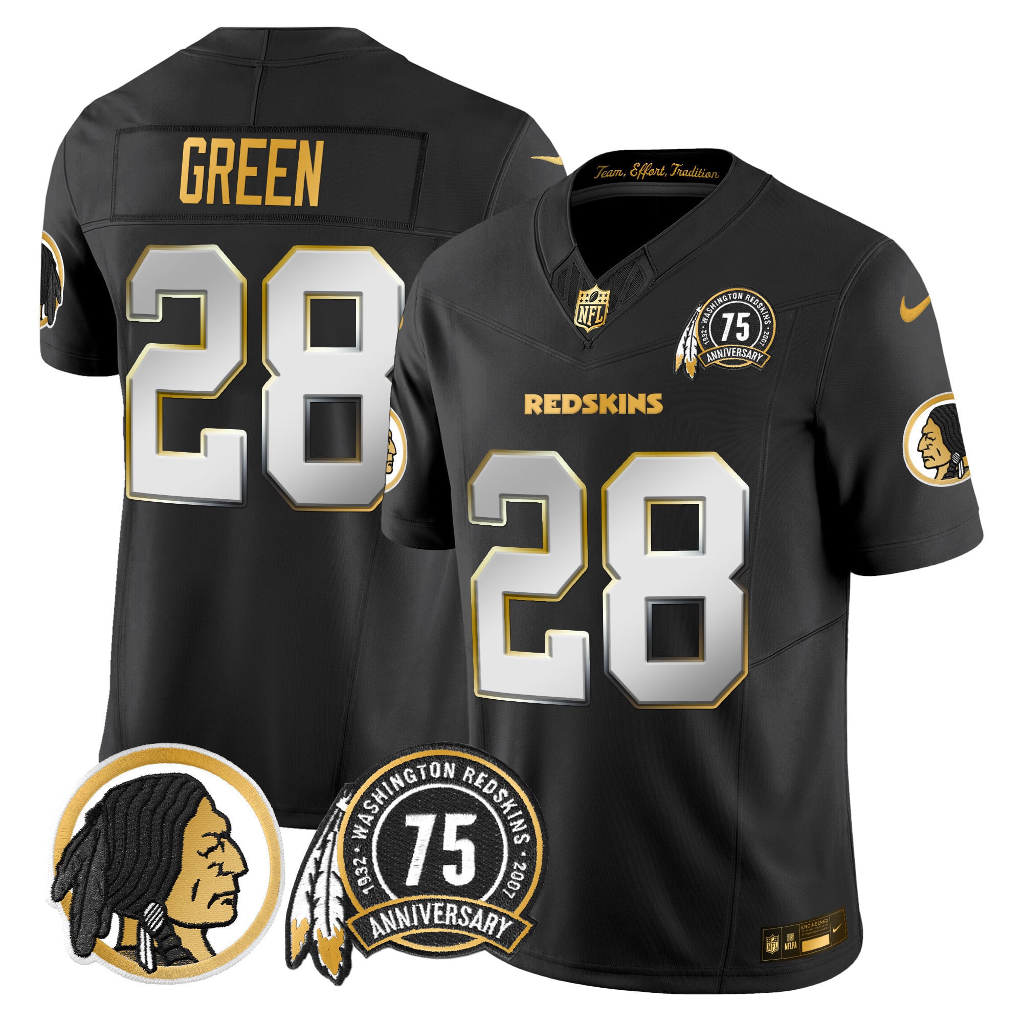 Men's Washington Redskins 75th Patch Throwback Gold Vapor Limited Jersey - All Stitched