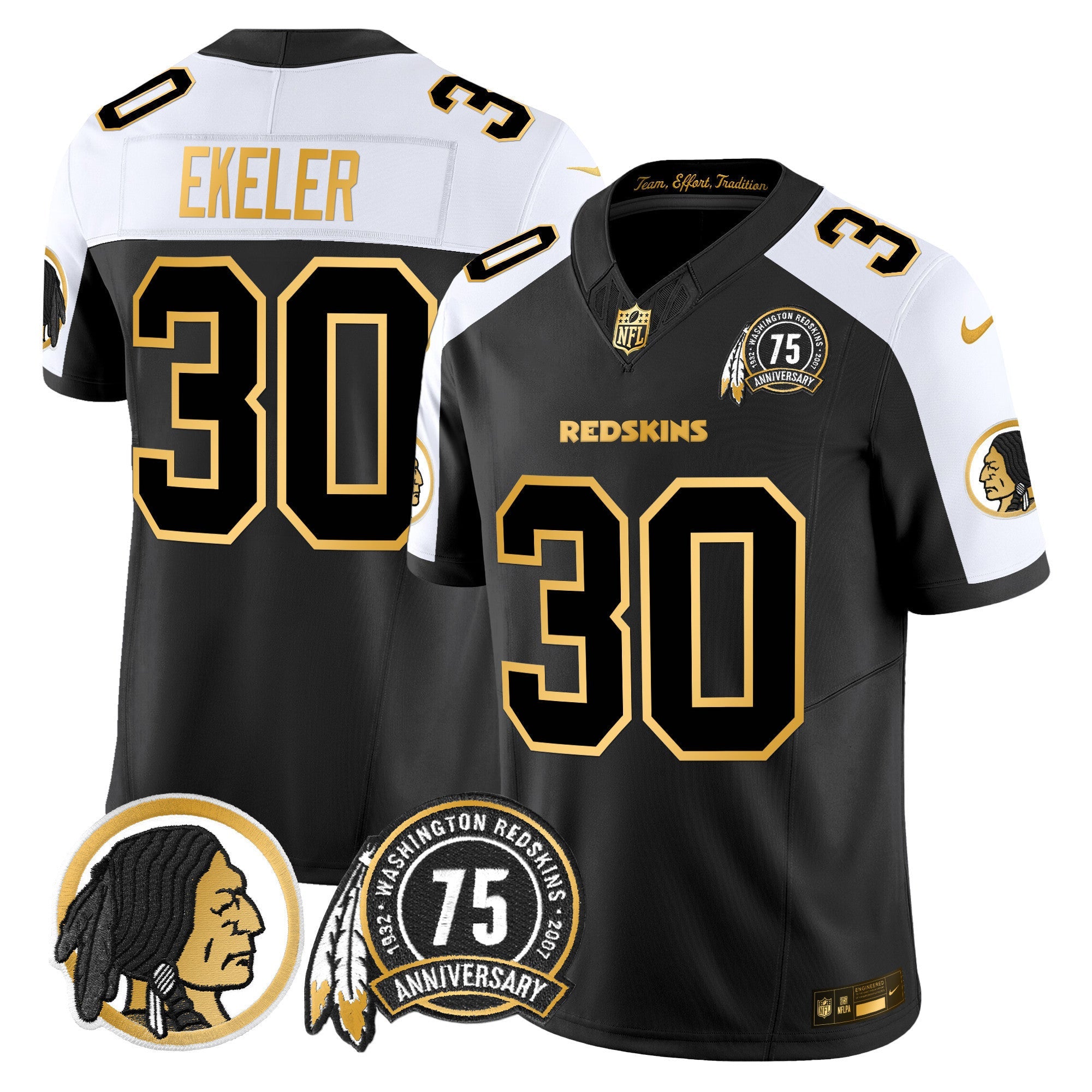 Men's Washington Redskins 75th Patch Throwback Gold Vapor Limited Jersey - All Stitched