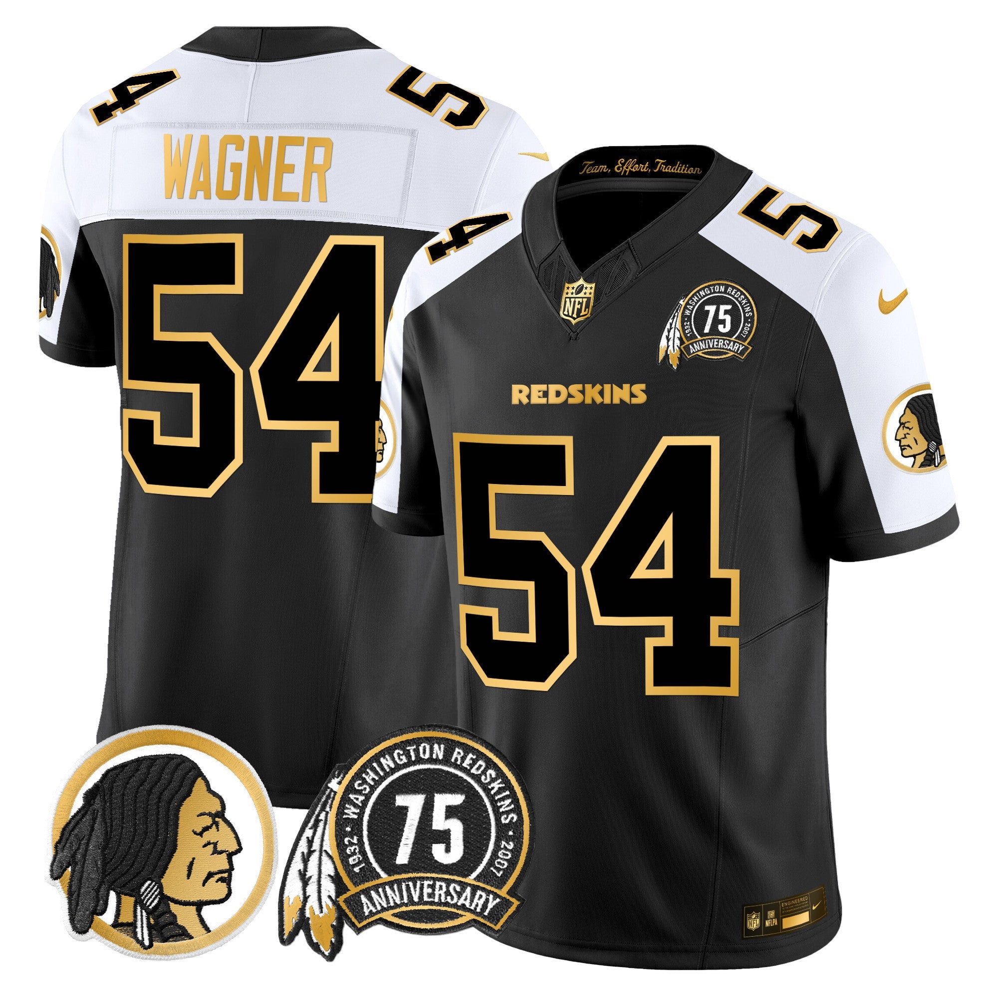 Men's Washington Redskins 75th Patch Throwback Gold Vapor Limited Jersey - All Stitched