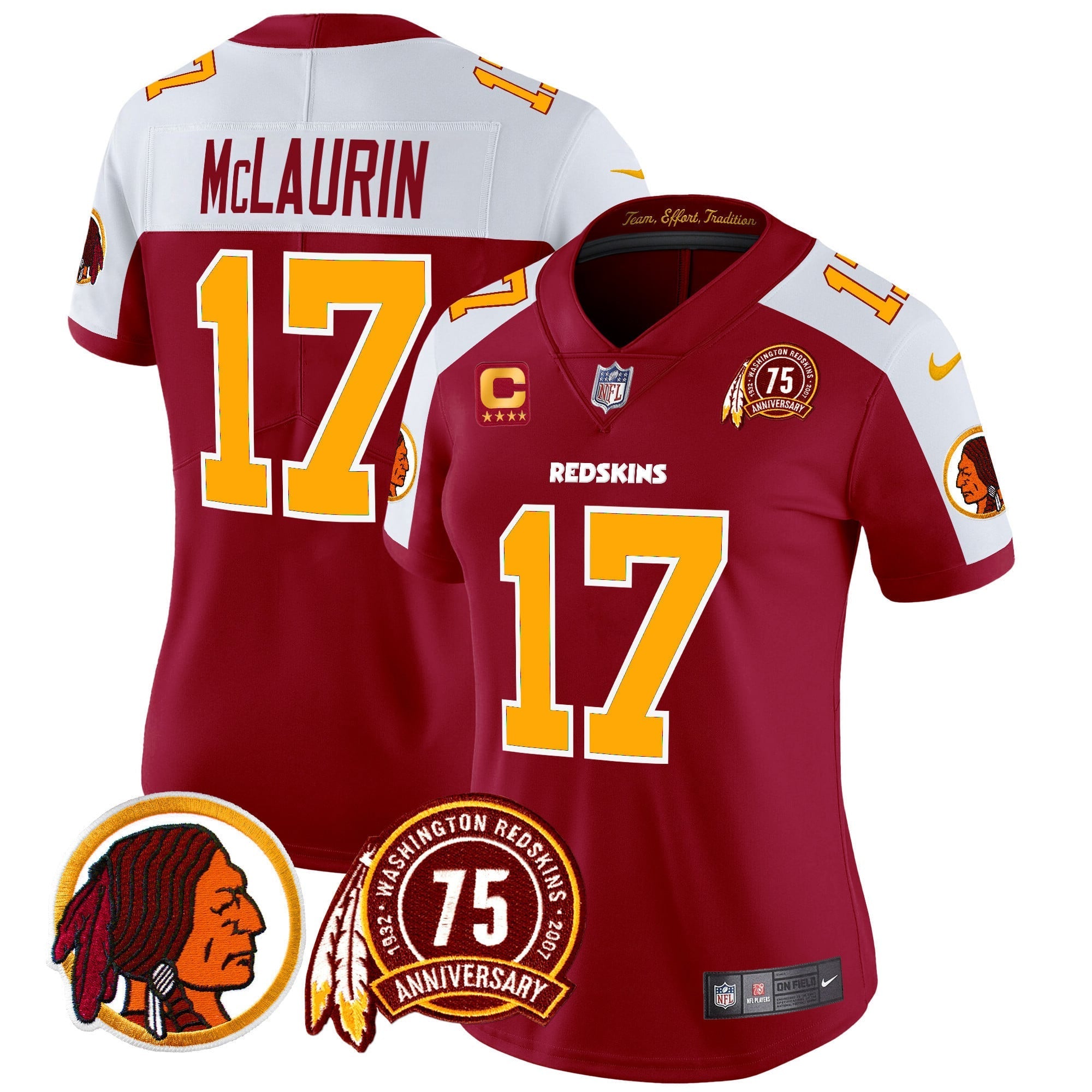 Women's Washington Redskins 75th Patch Throwback Vapor Limited Jersey - All Stitched