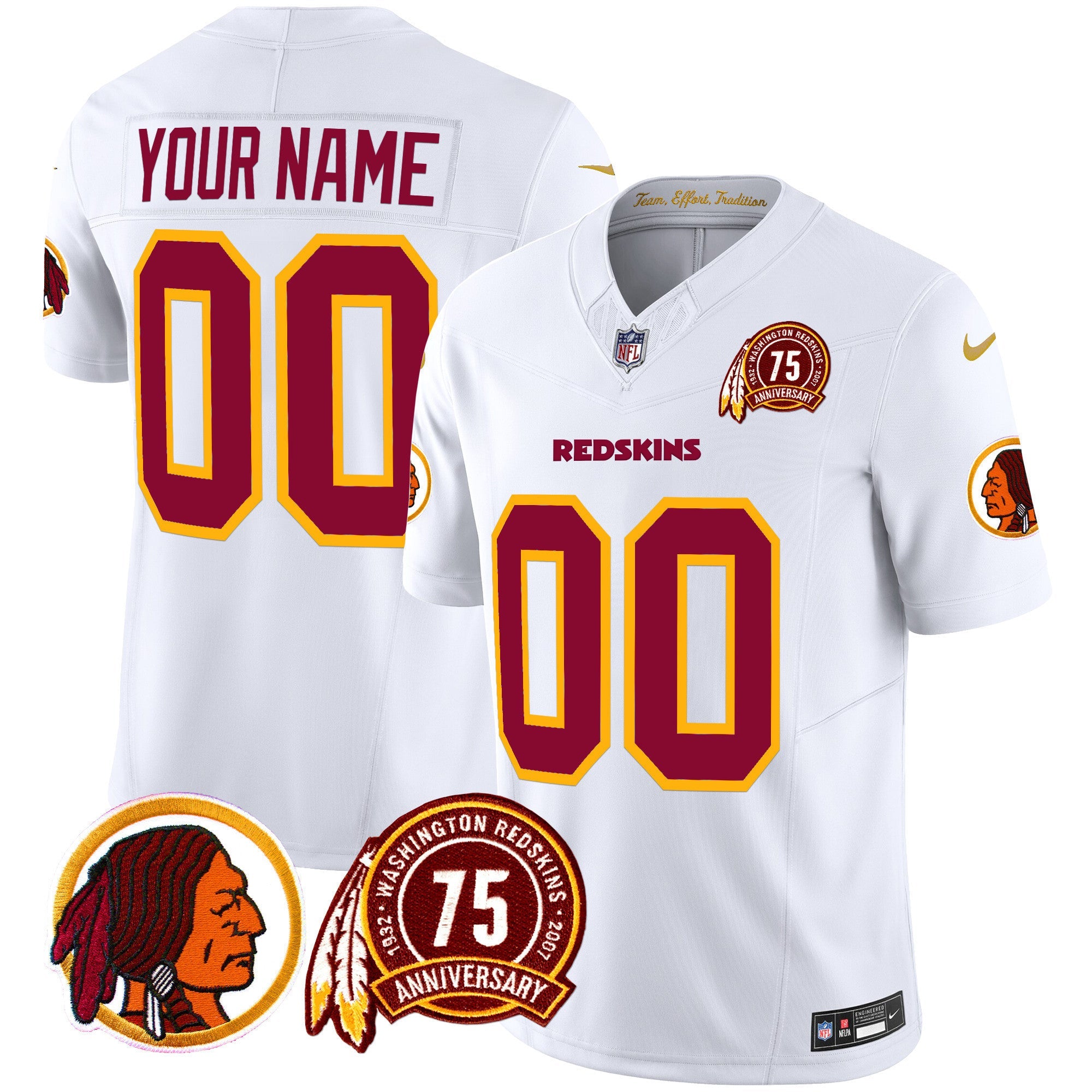Washington Redskins 75th Patch Throwback Vapor Limited Custom Jersey - All Stitched