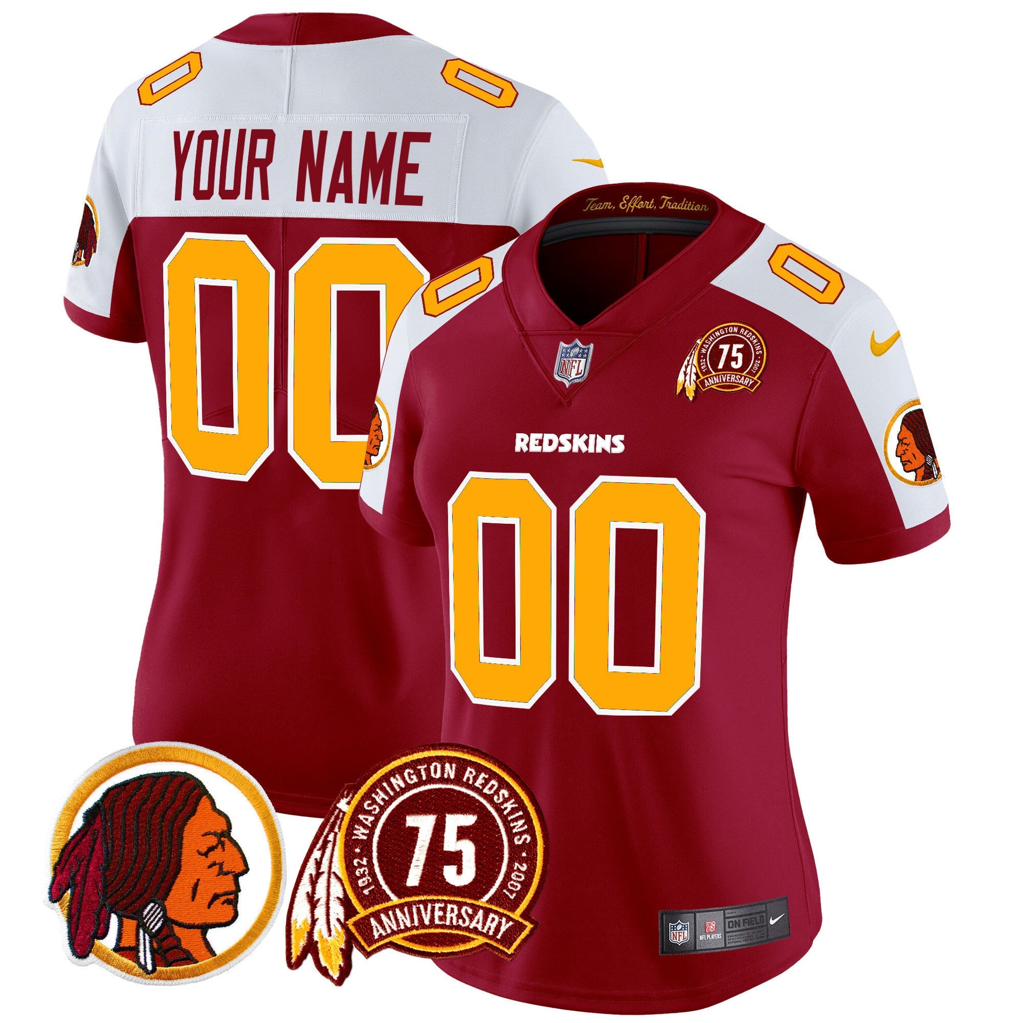 Washington Redskins 75th Patch Throwback Vapor Limited Custom Jersey - All Stitched