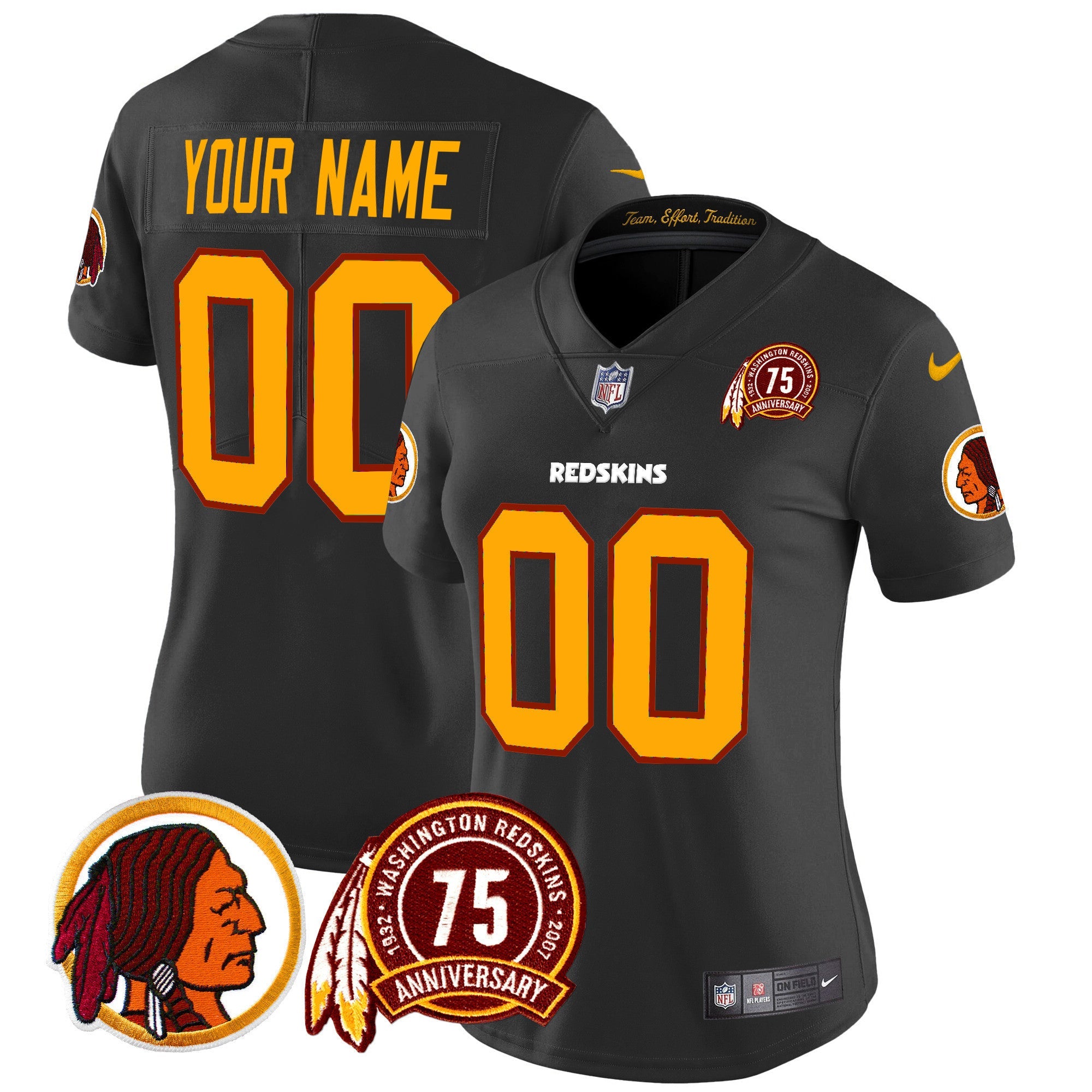 Washington Redskins 75th Patch Throwback Vapor Limited Custom Jersey - All Stitched