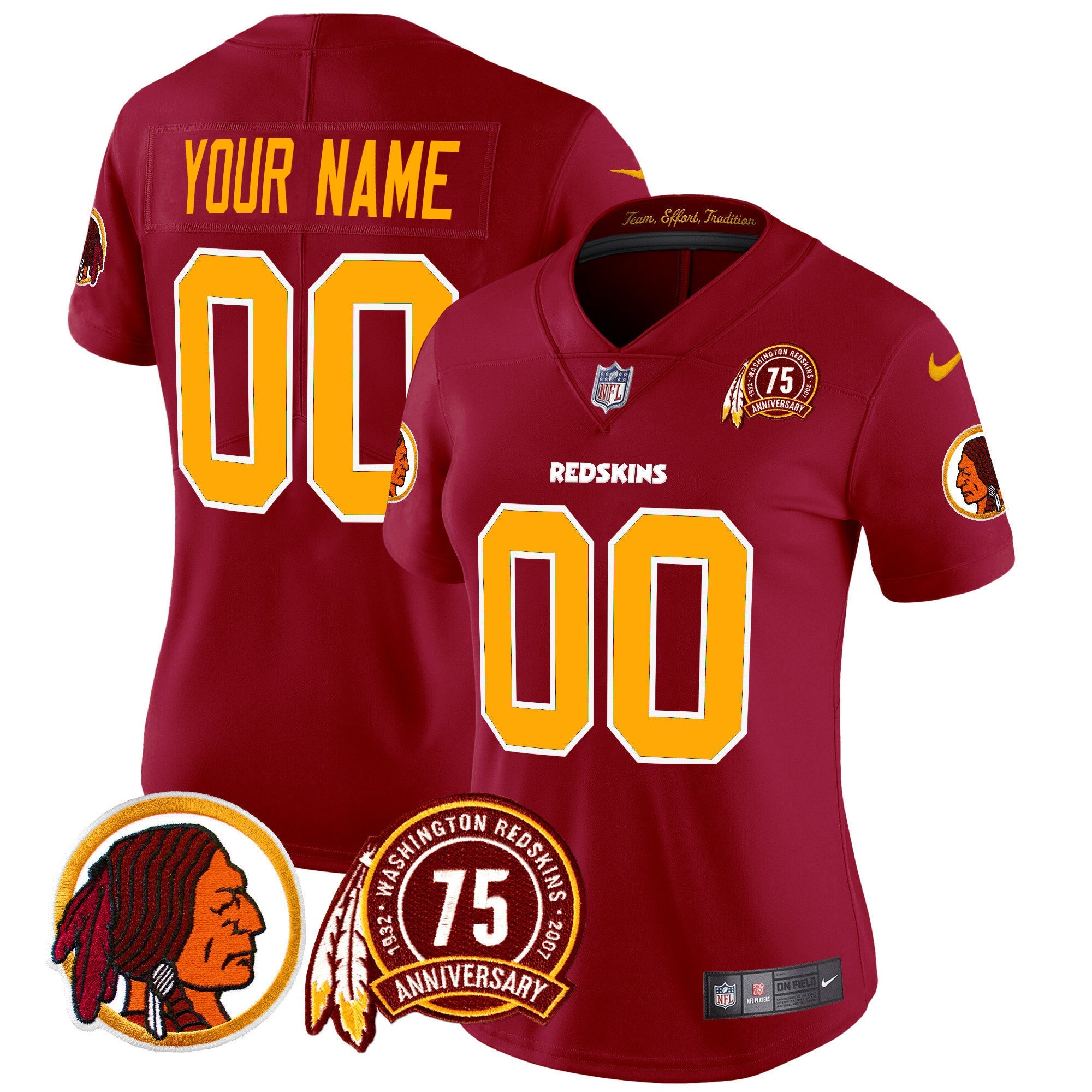 Washington Redskins 75th Patch Throwback Vapor Limited Custom Jersey - All Stitched