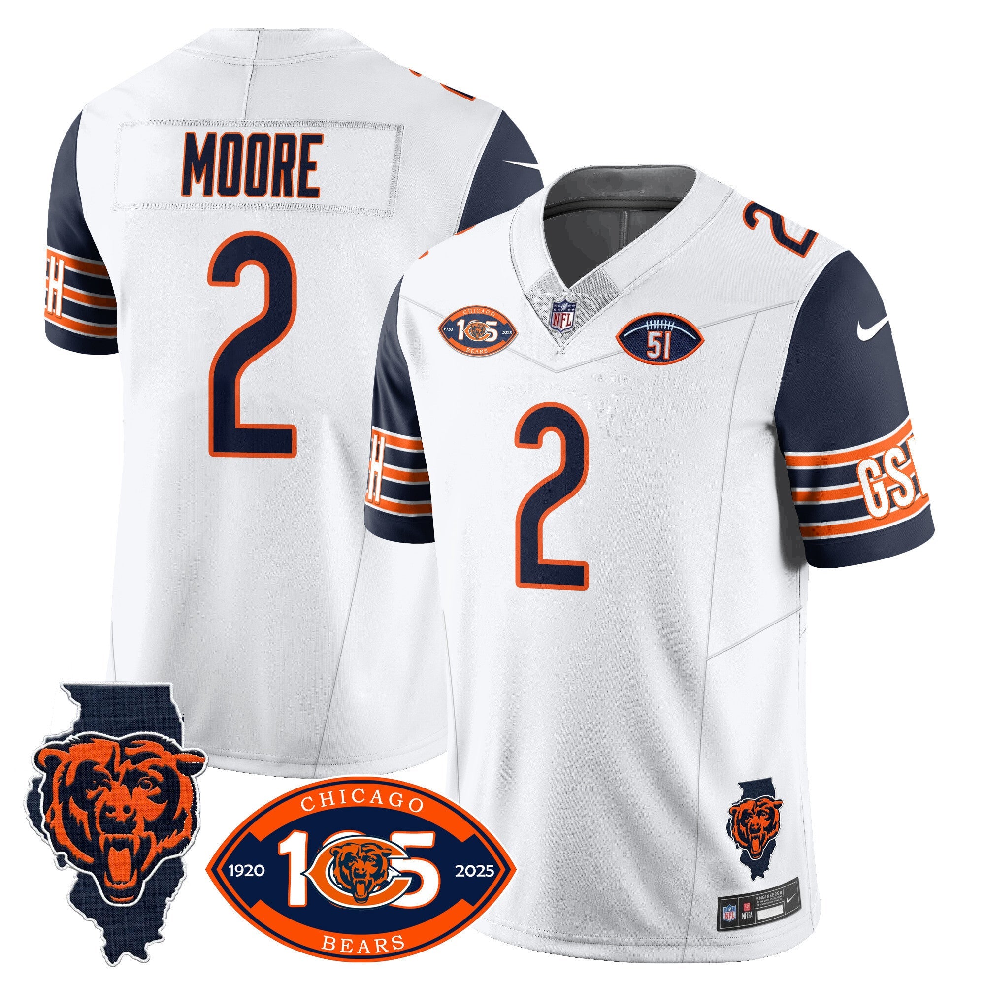 Men's Bears 1920-2025 The Bears Vapor Limited Jersey - All Stitched