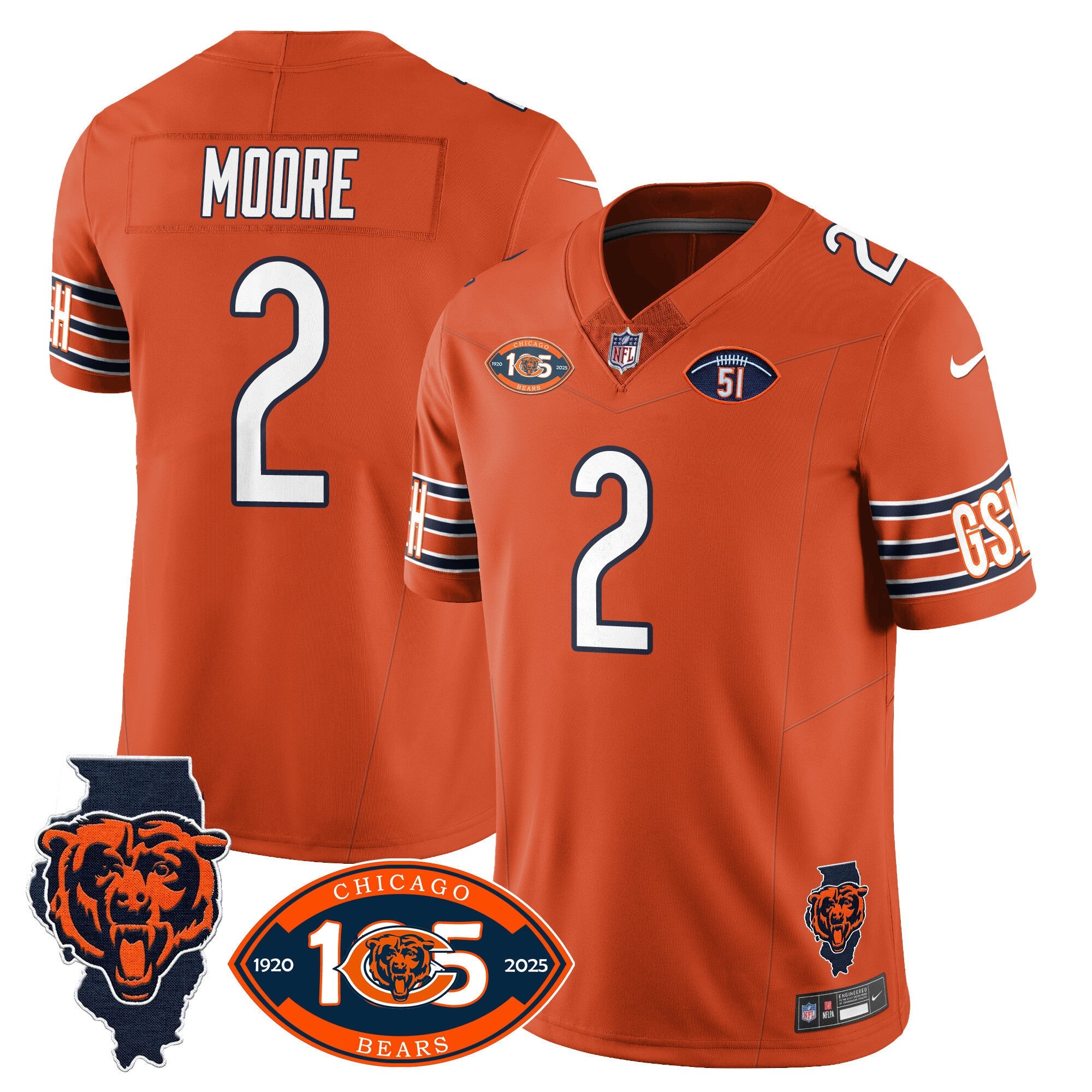 Men's Bears 1920-2025 The Bears Vapor Limited Jersey - All Stitched