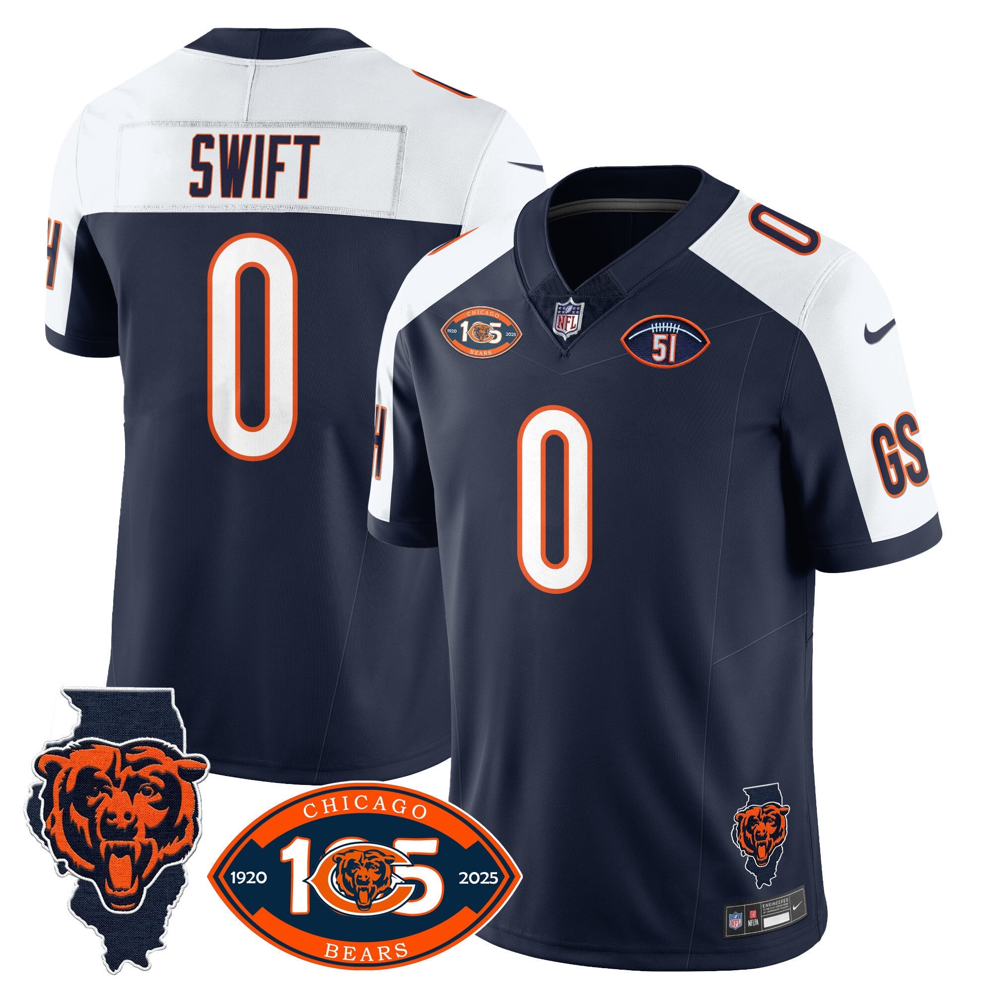 Men's Bears 1920-2025 The Bears Vapor Limited Jersey - All Stitched