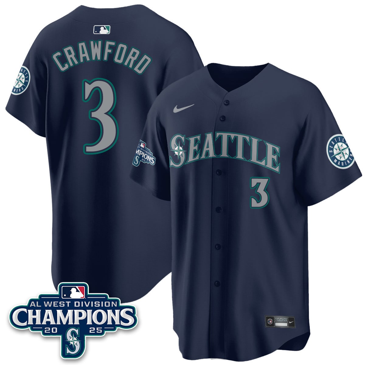 Seattle Mariners 2025 AL West Division Champions Jersey - All Stitched