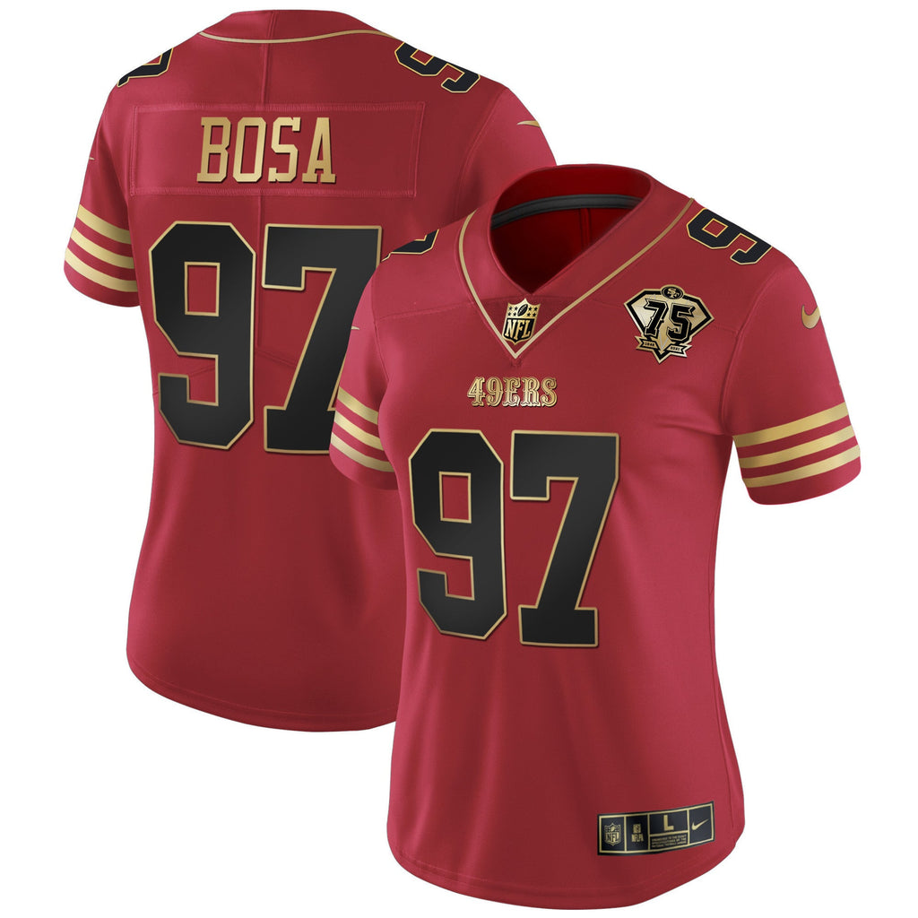 Women's 49ers 75th Anniversary Patch Vapor Black Red Gold Limited - All Stitched