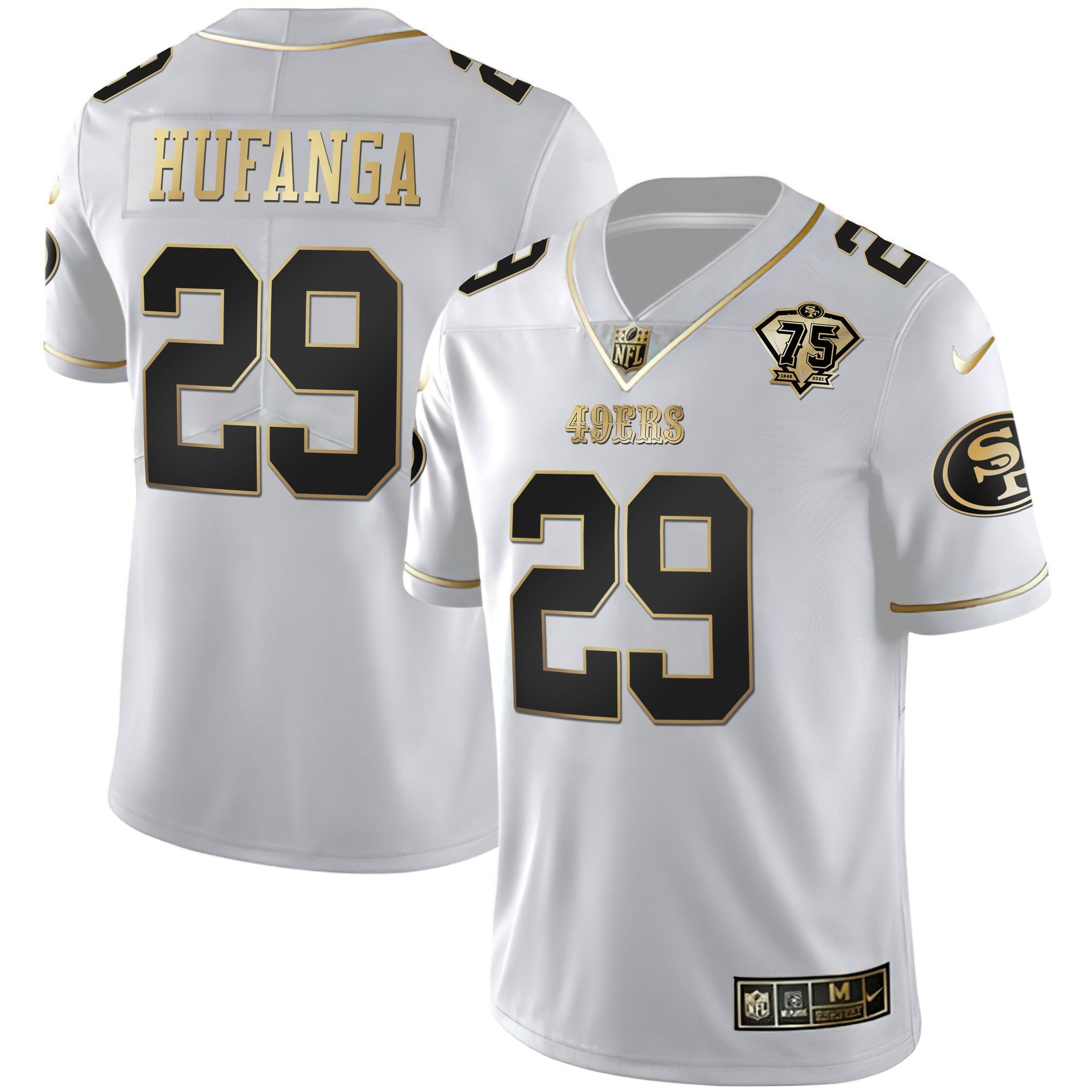 Men's 49ers 75th Anniversary Patch White Gold & Black Gold - All Stitched