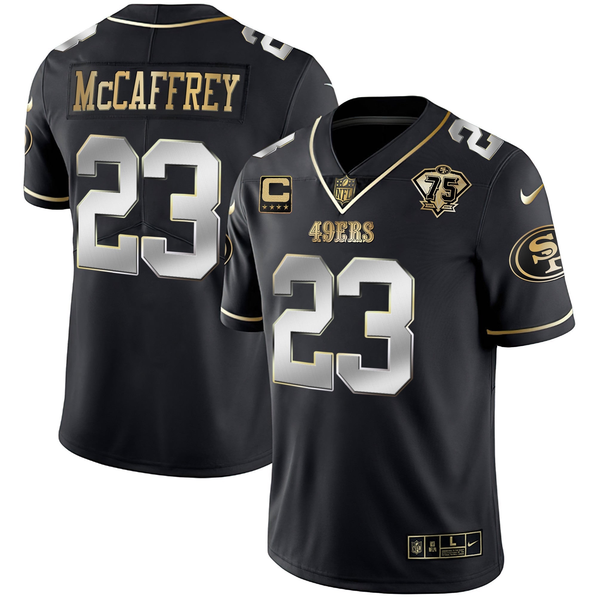 Men's 49ers 75th Anniversary Patch White Gold & Black Gold - All Stitched
