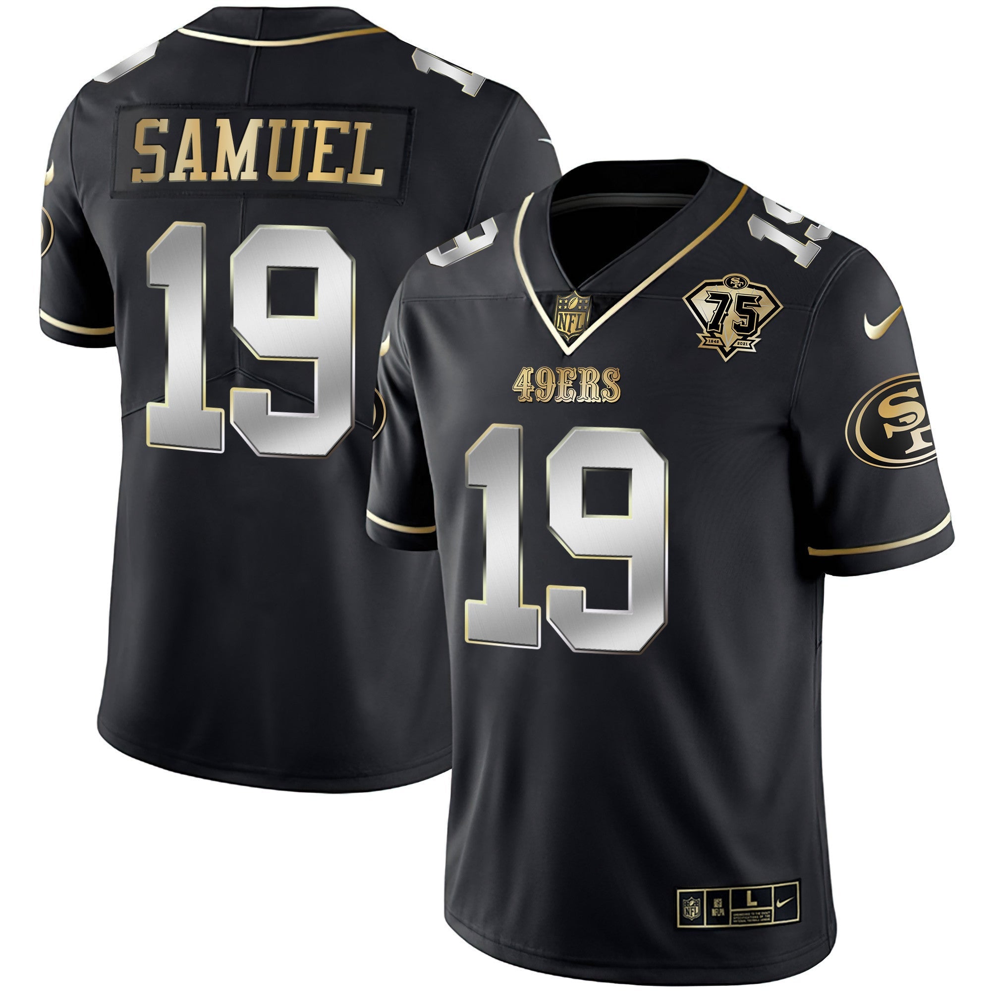 Men's 49ers 75th Anniversary Patch White Gold & Black Gold - All Stitched
