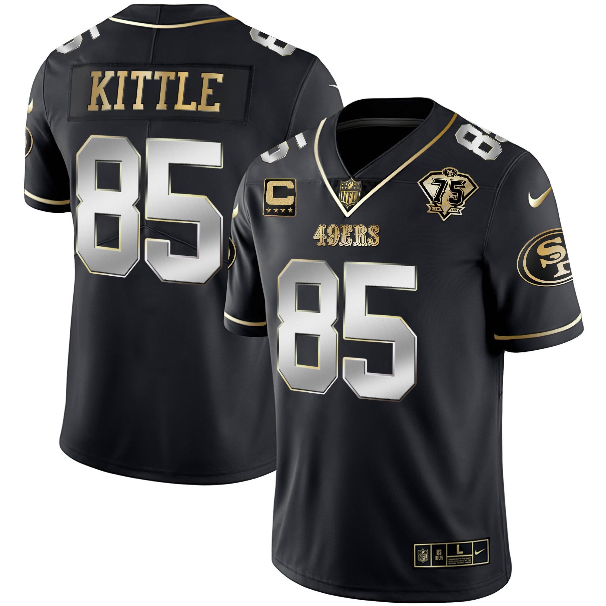 Men's 49ers 75th Anniversary Patch White Gold & Black Gold - All Stitched