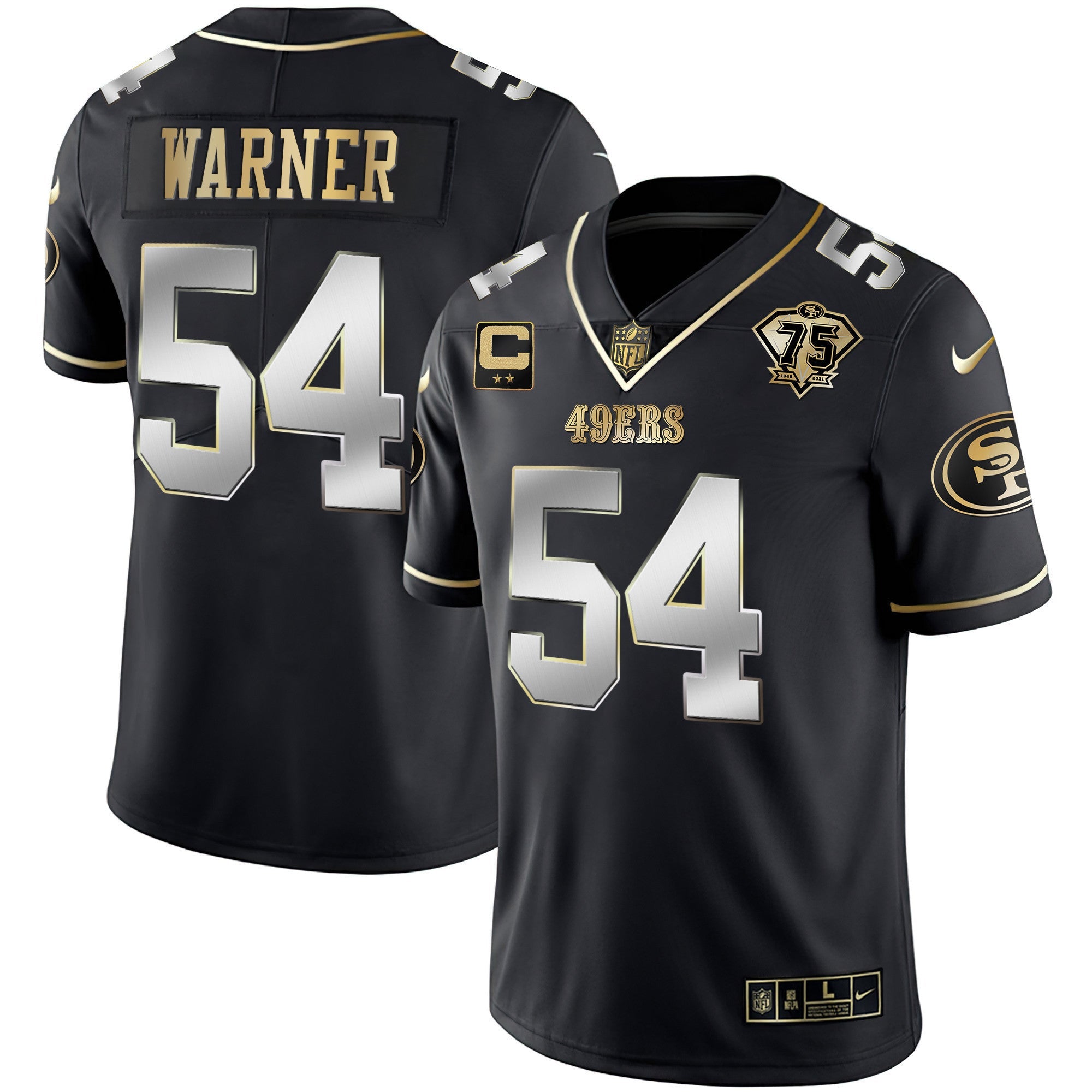 Men's 49ers 75th Anniversary Patch White Gold & Black Gold - All Stitched