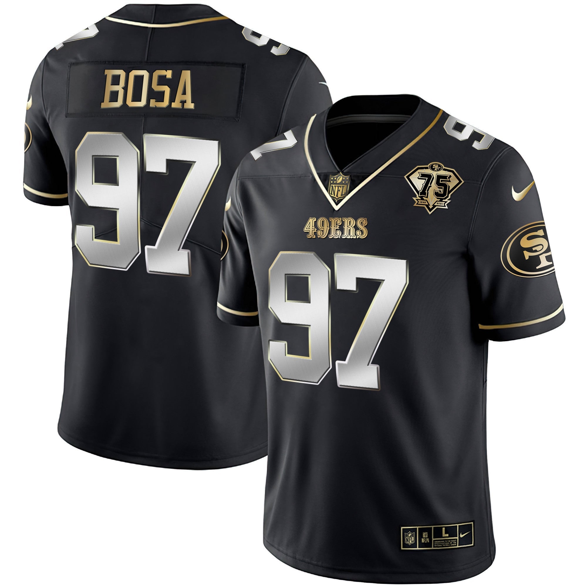 Men's 49ers 75th Anniversary Patch White Gold & Black Gold - All Stitched