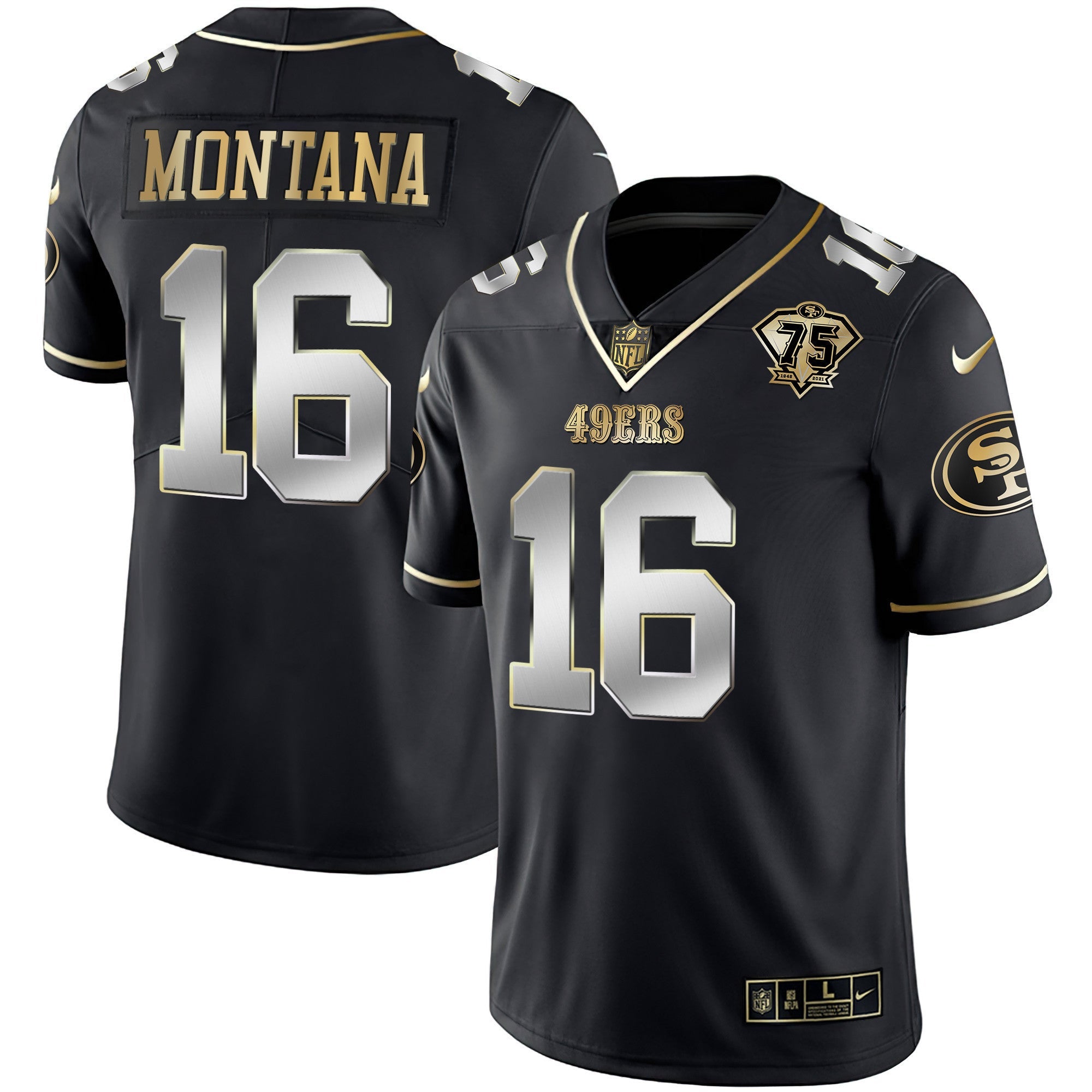 Men's 49ers 75th Anniversary Patch White Gold & Black Gold - All Stitched
