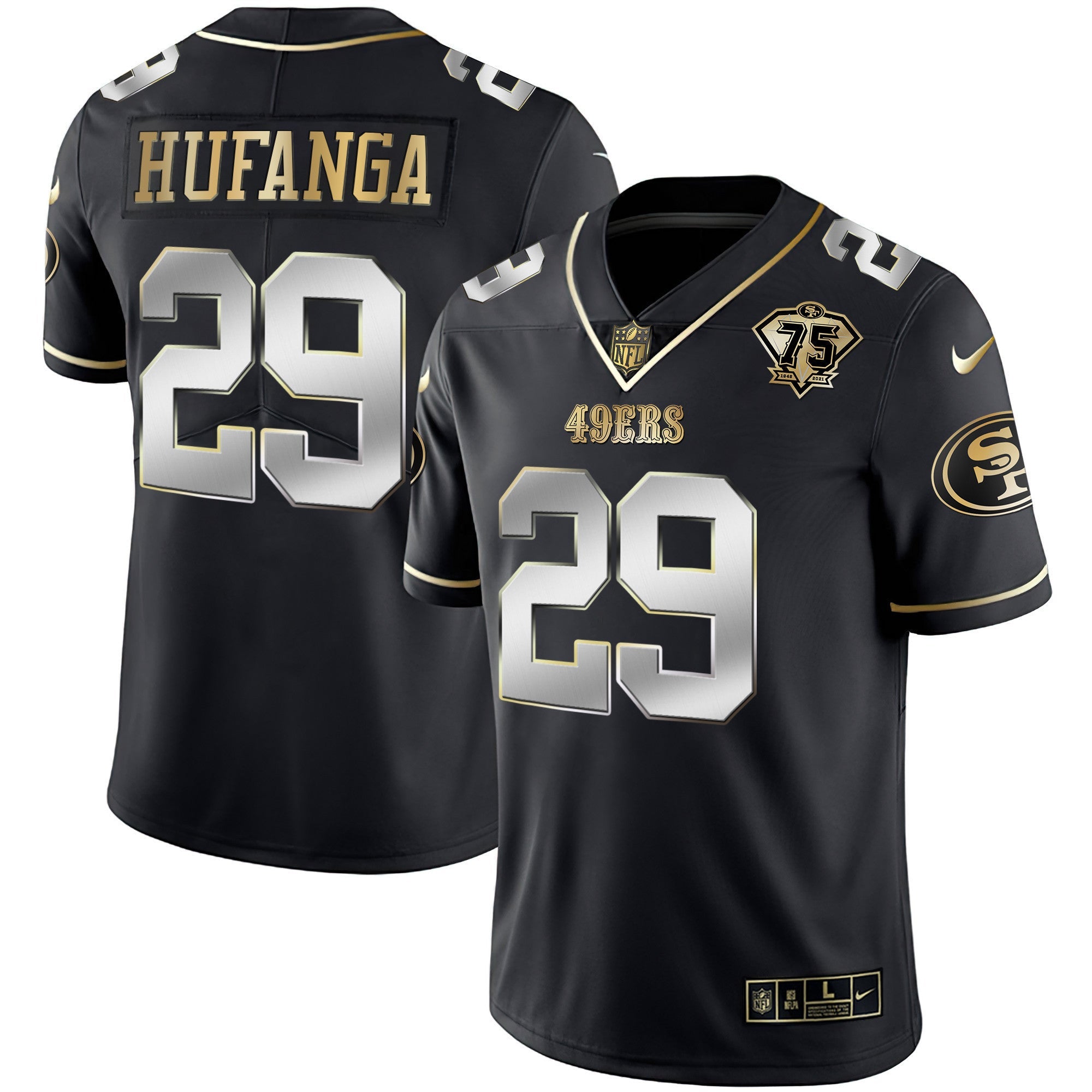 Men's 49ers 75th Anniversary Patch White Gold & Black Gold - All Stitched