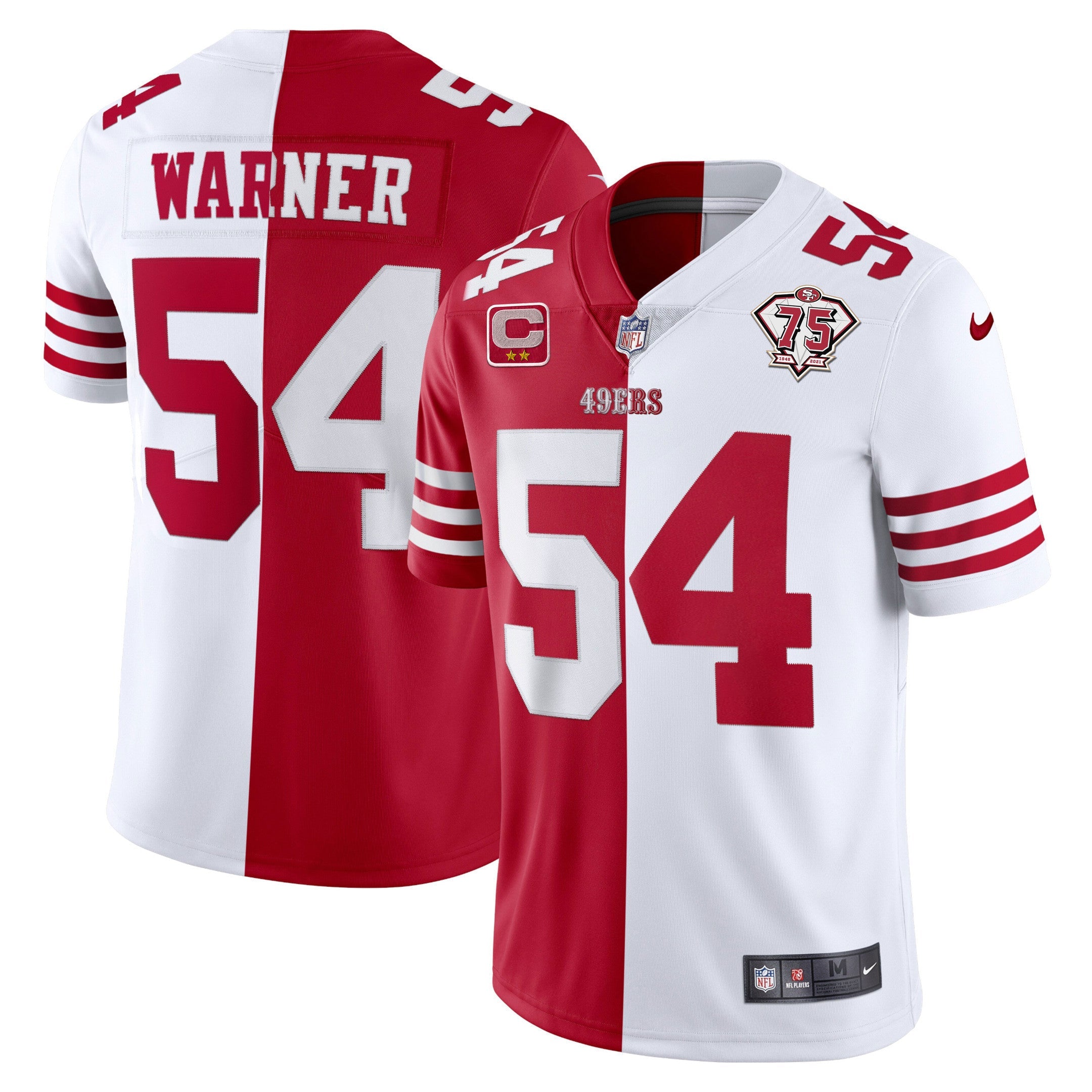 Men's 49ers 75th Anniversary Patch White Gold & Black Gold - All Stitched