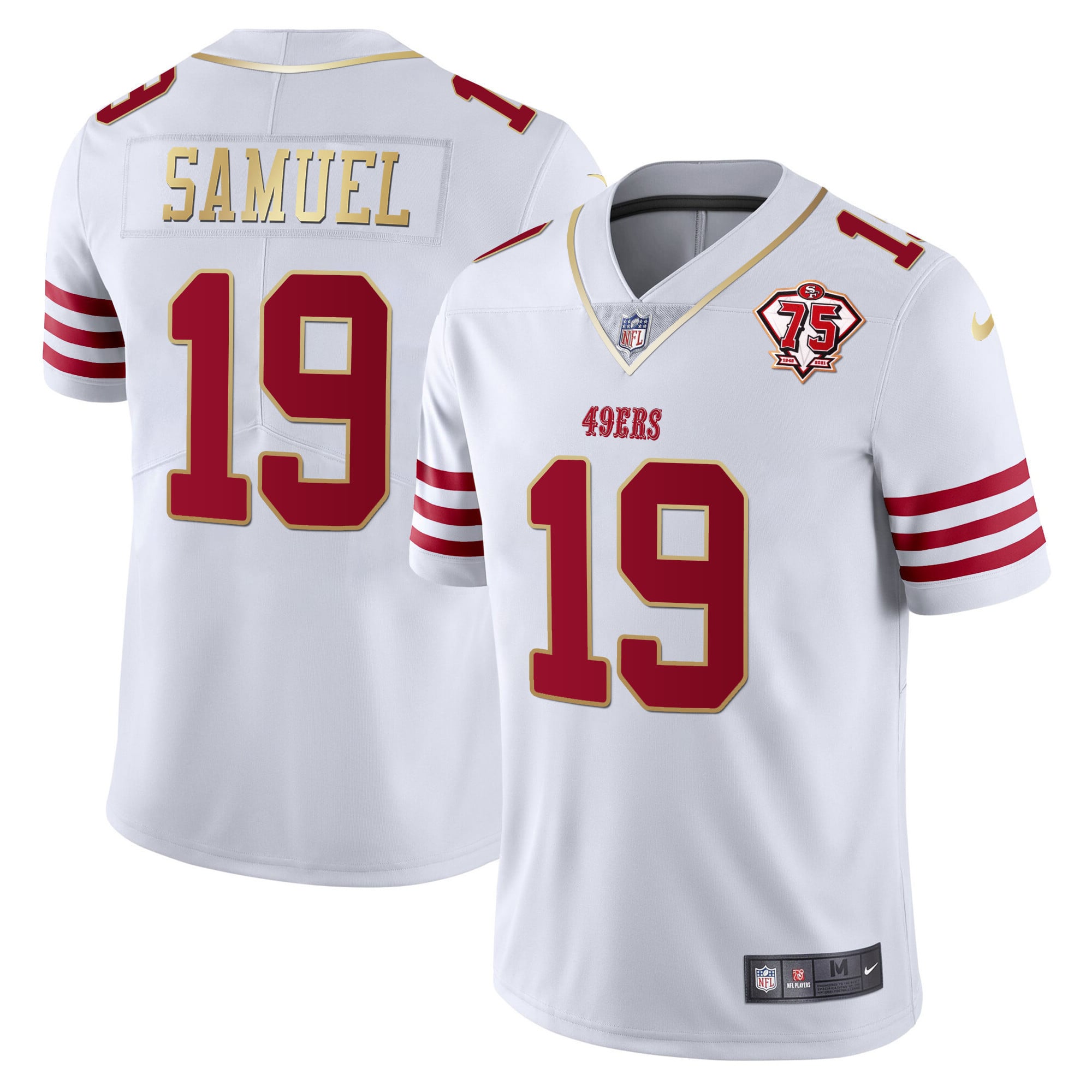 Men's 49ers 75th Anniversary Patch Vapor Gold Jersey Collection - All Stitched 1