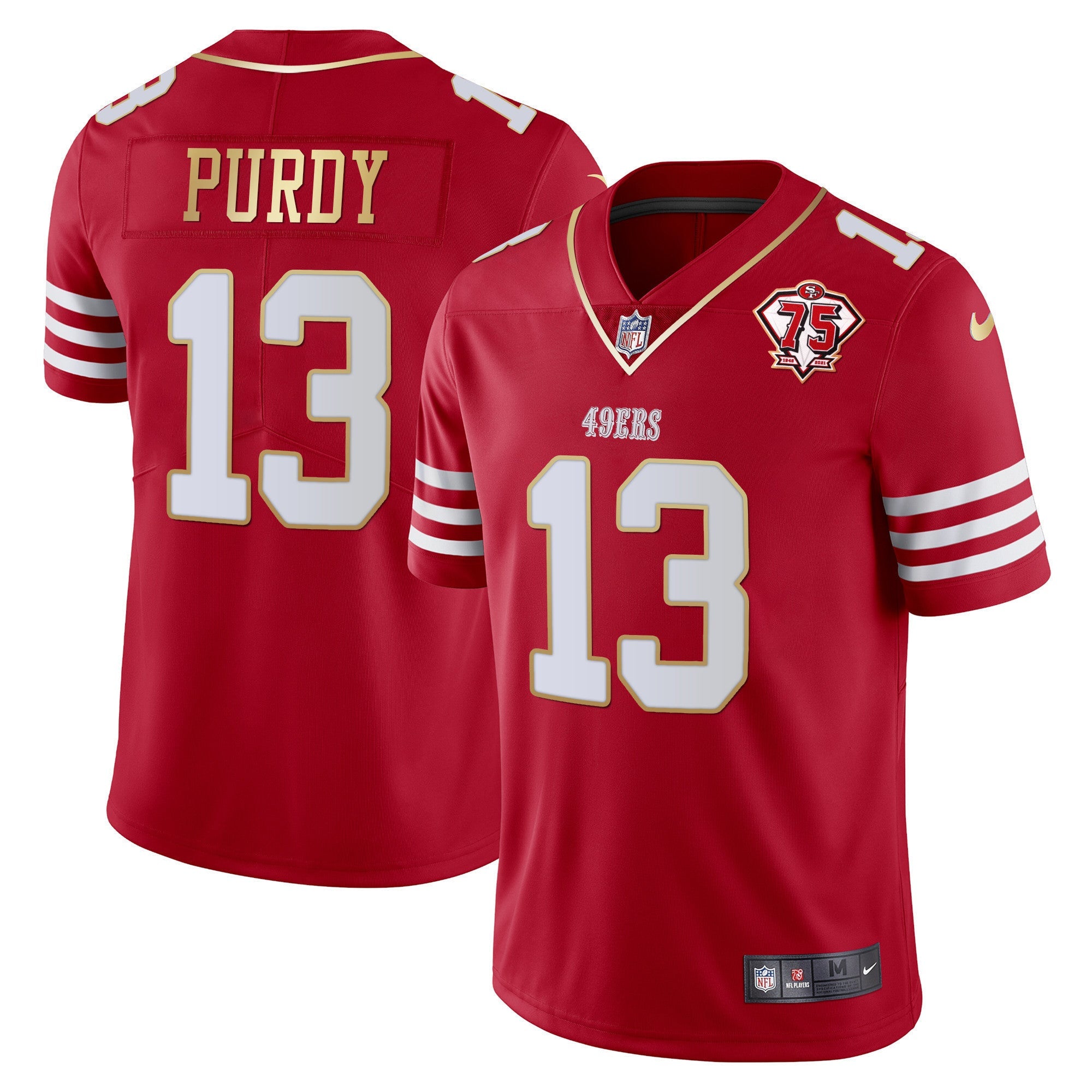 Men's 49ers 75th Anniversary Patch Vapor Gold Jersey Collection - All Stitched 1