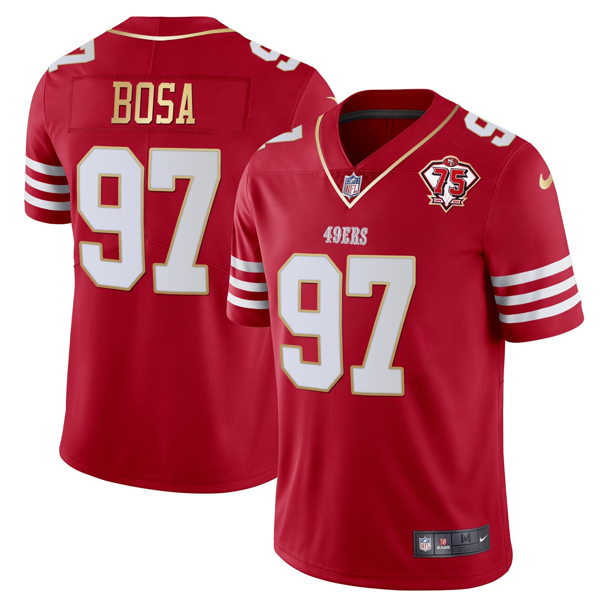Men's 49ers 75th Anniversary Patch Vapor Gold Jersey Collection - All Stitched 1