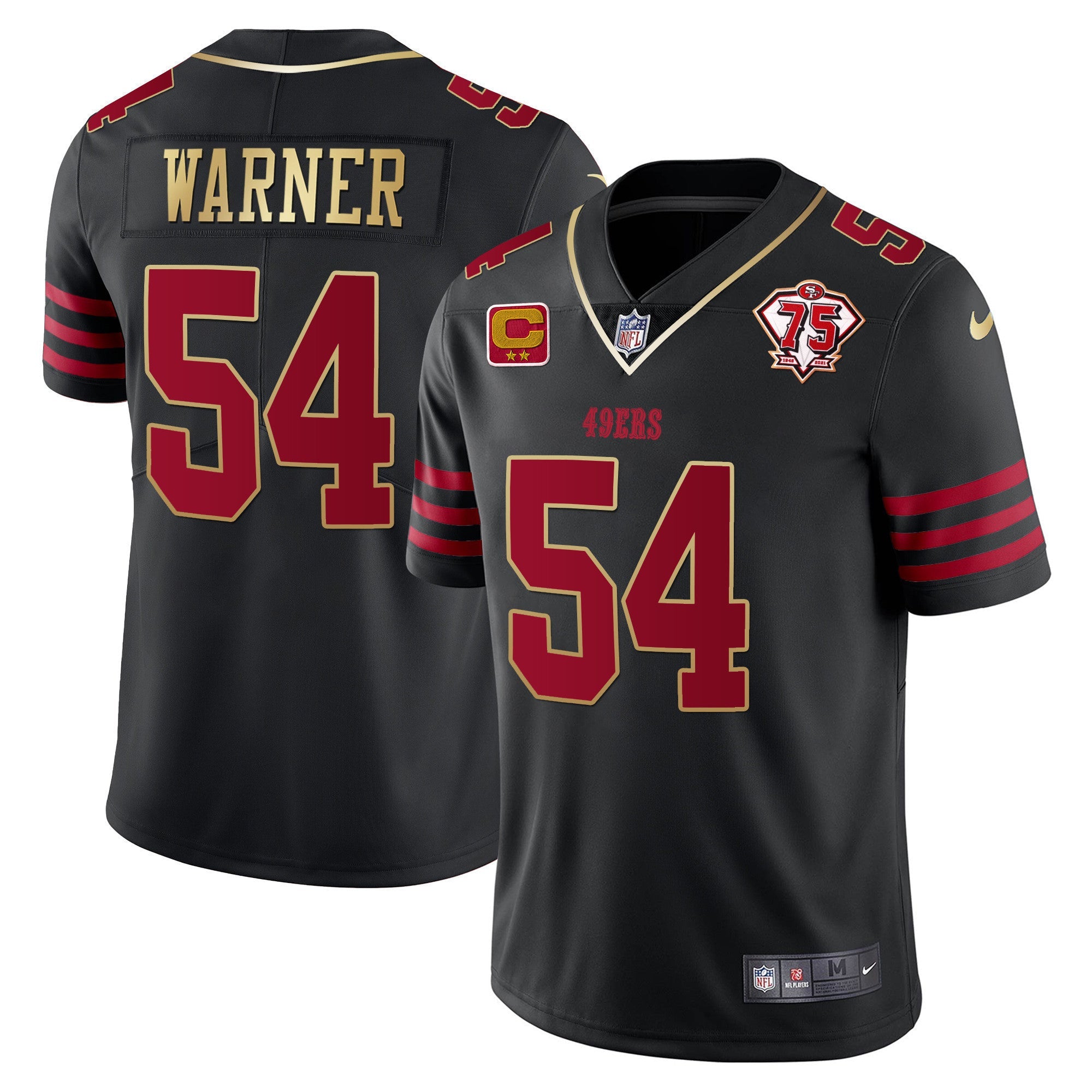 Men's 49ers 75th Anniversary Patch Vapor Gold Jersey Collection - All Stitched 1