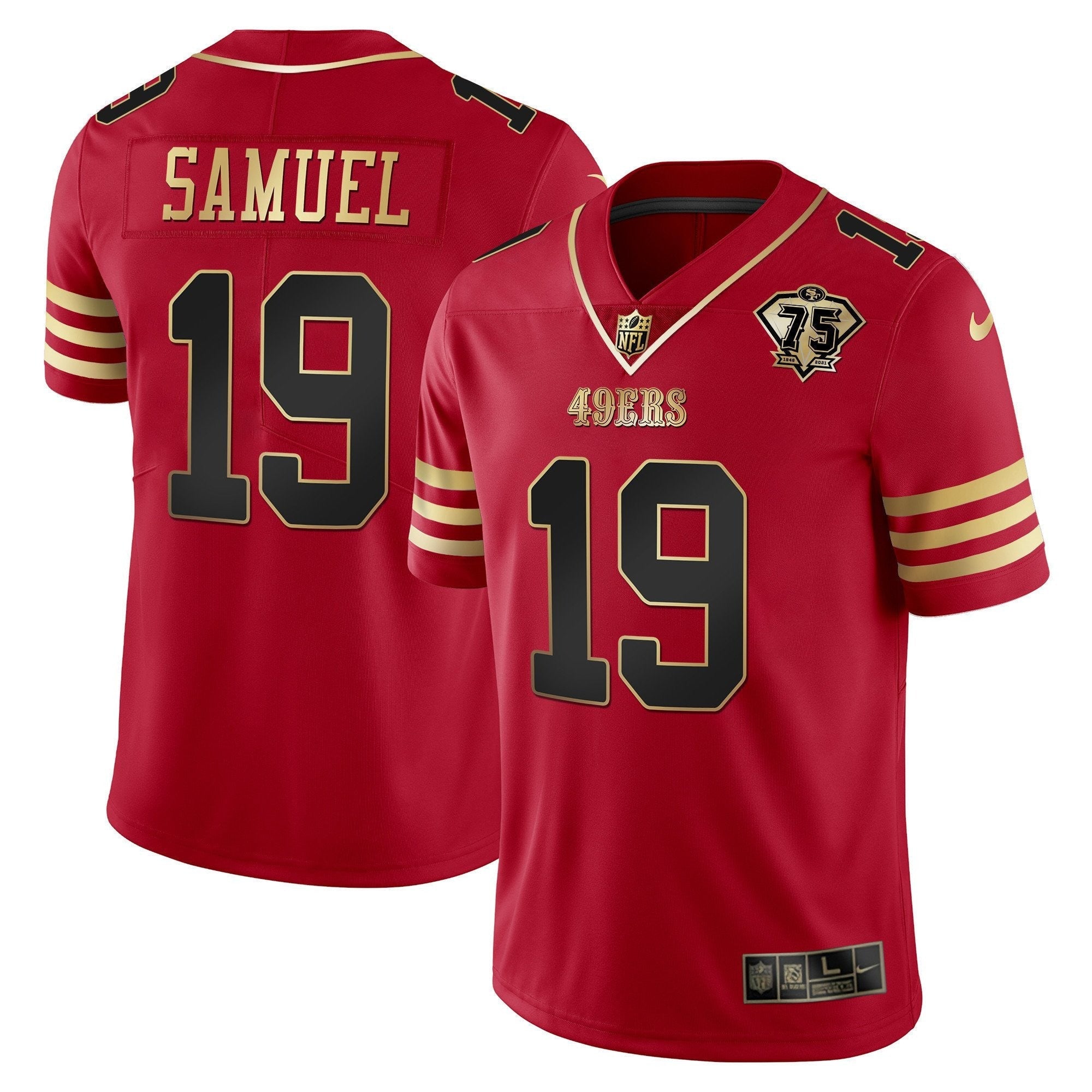 Men's 49ers 75th Anniversary Patch Vapor Gold Jersey Collection - All Stitched 1