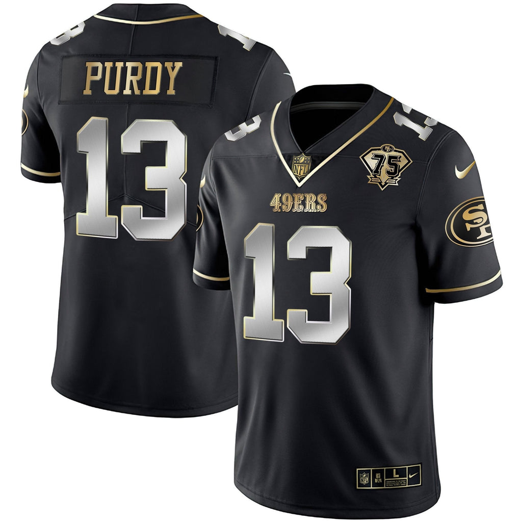 Men's 49ers 75th Anniversary Patch Vapor Gold Jersey Collection - All Stitched 1