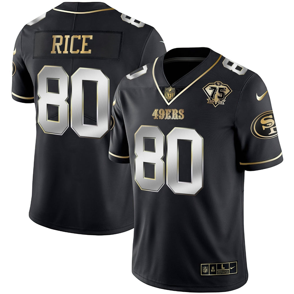 Men's 49ers 75th Anniversary Patch Vapor Gold Jersey Collection - All Stitched 1