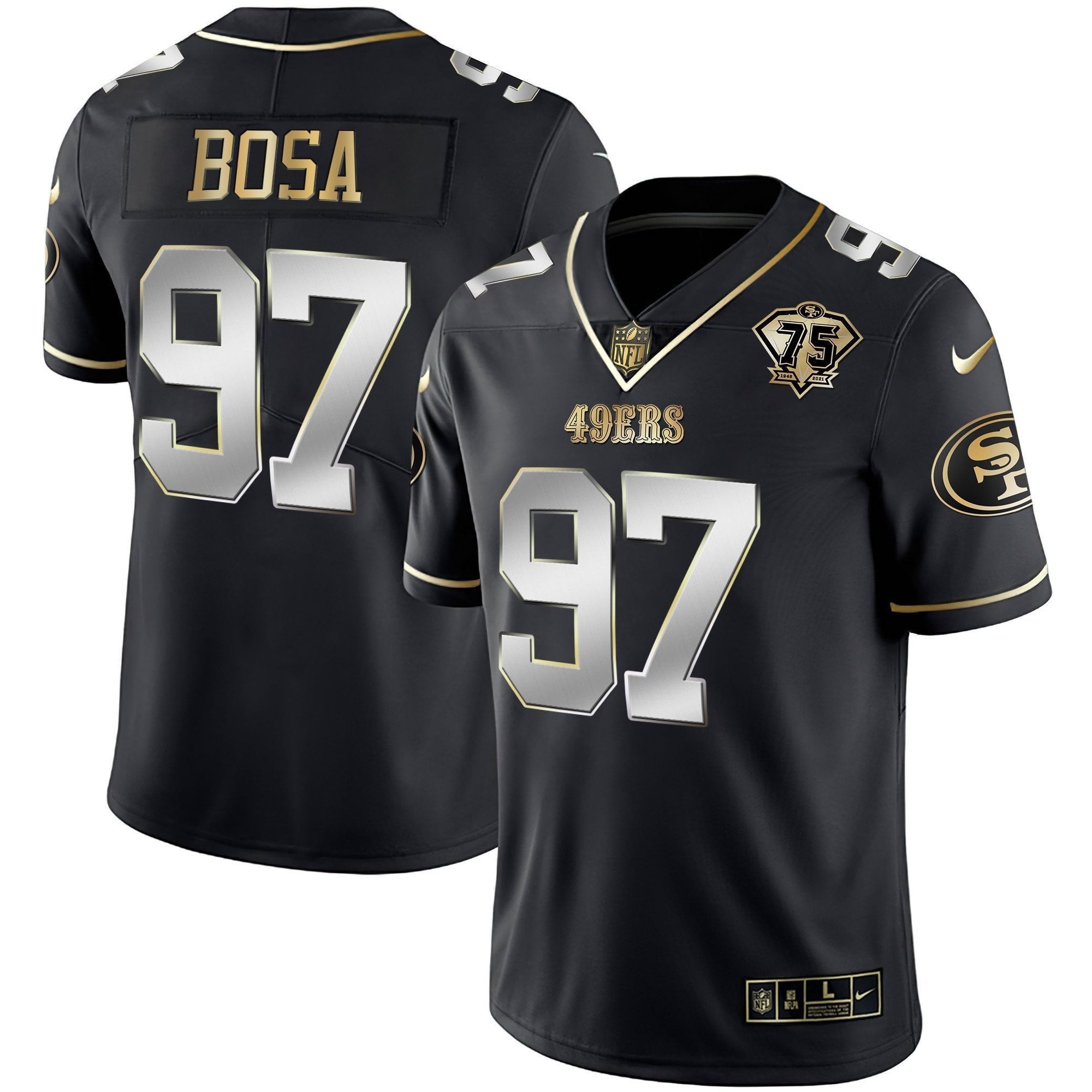 Men's 49ers 75th Anniversary Patch Vapor Gold Jersey Collection - All Stitched 1
