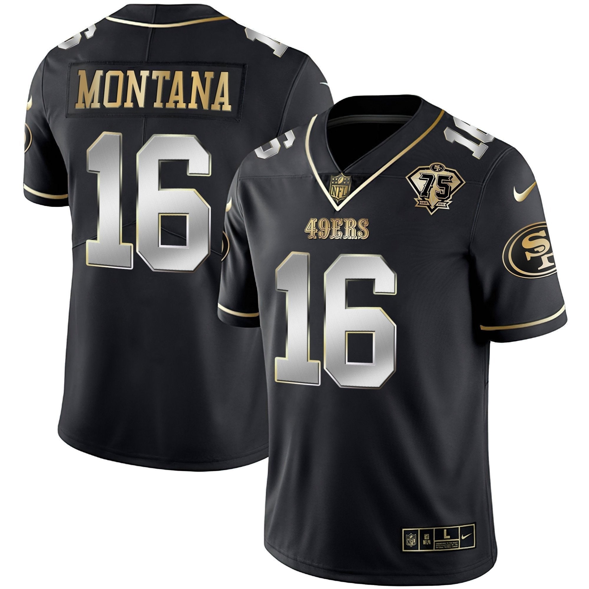 Men's 49ers 75th Anniversary Patch Vapor Gold Jersey Collection - All Stitched 1
