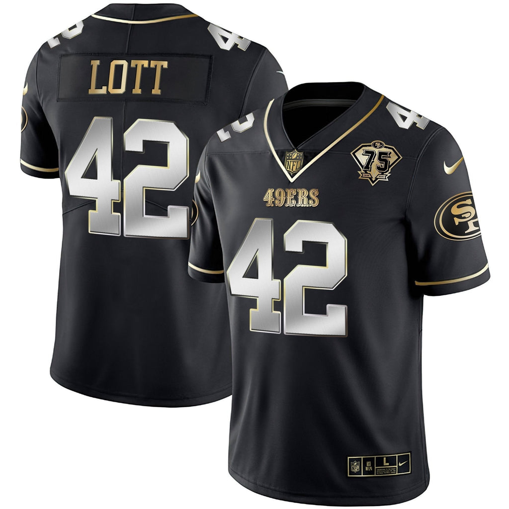 Men's 49ers 75th Anniversary Patch Vapor Gold Jersey Collection - All Stitched 1