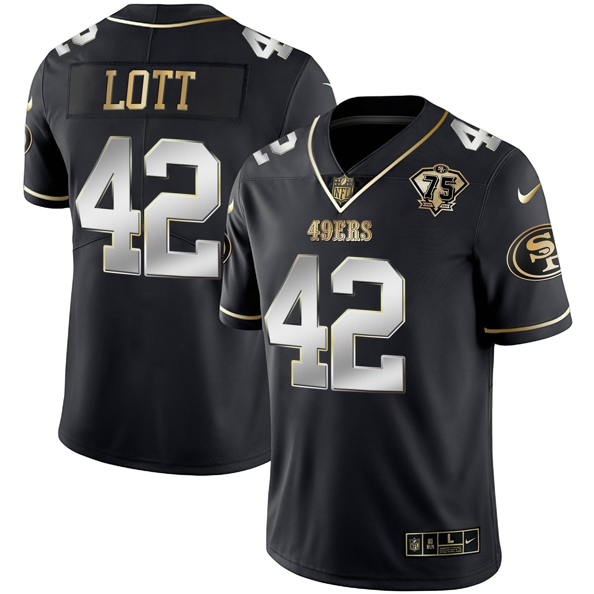 Men's 49ers 75th Anniversary Patch Vapor Gold Jersey Collection - All Stitched 1