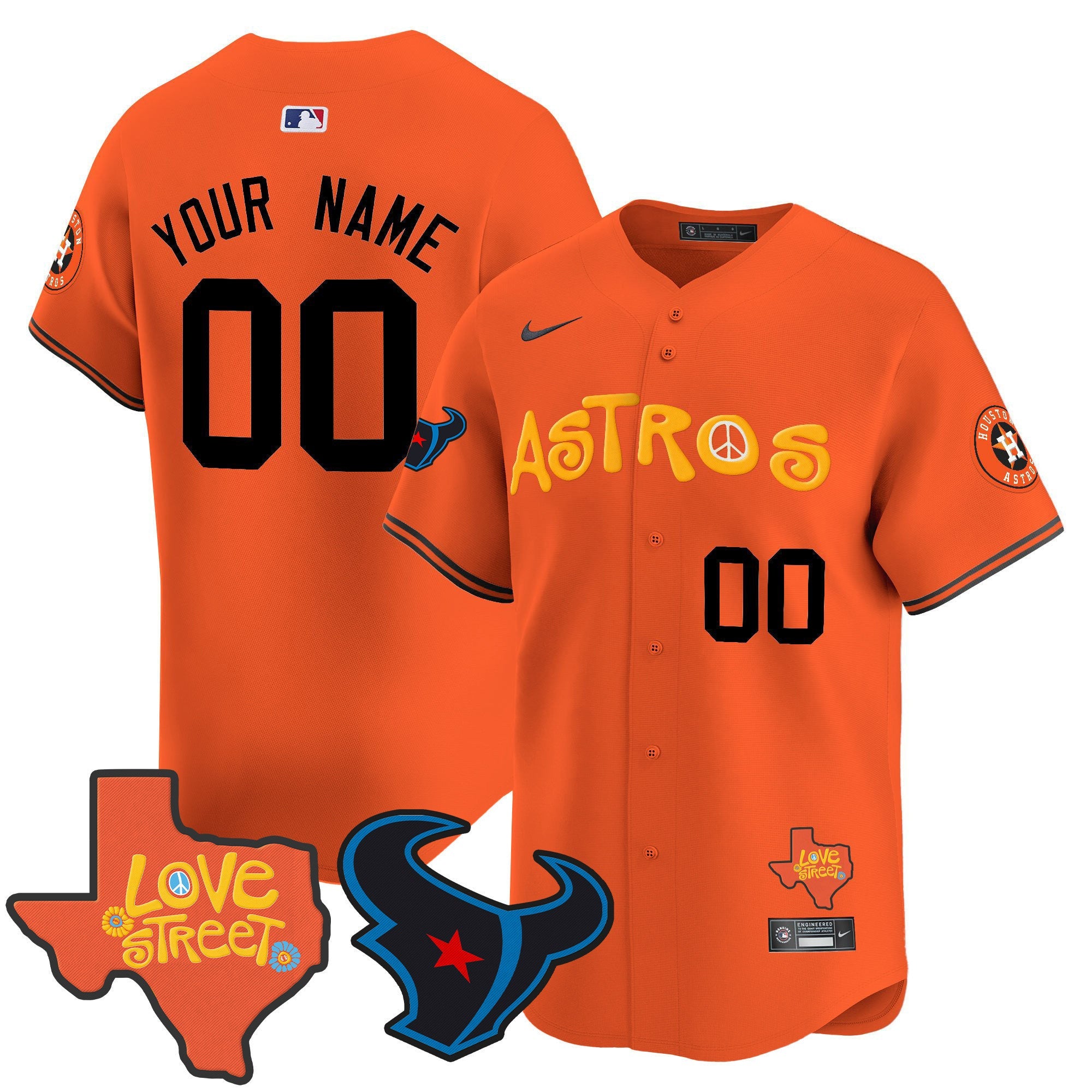 Astros Love Street & Texans Patch Vapor Premier Limited Custom Jersey - All Stitched
