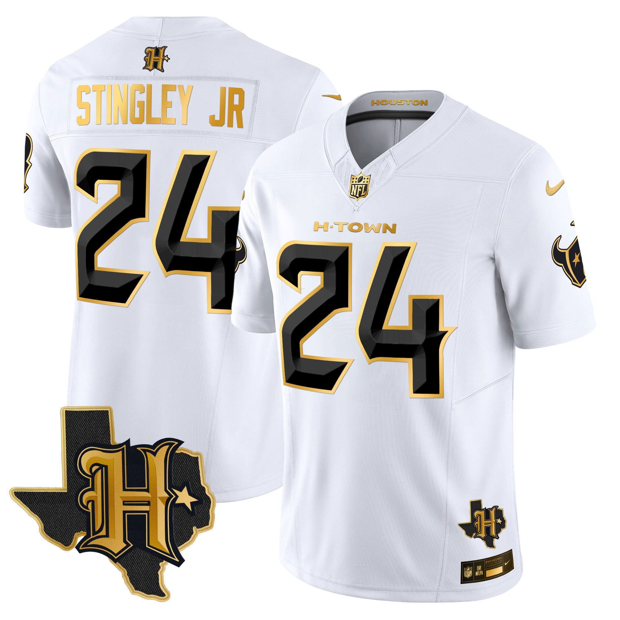 Men's Houston Texans 2024 Texas Patch Gold Vapor Limited Jersey - All Stitched