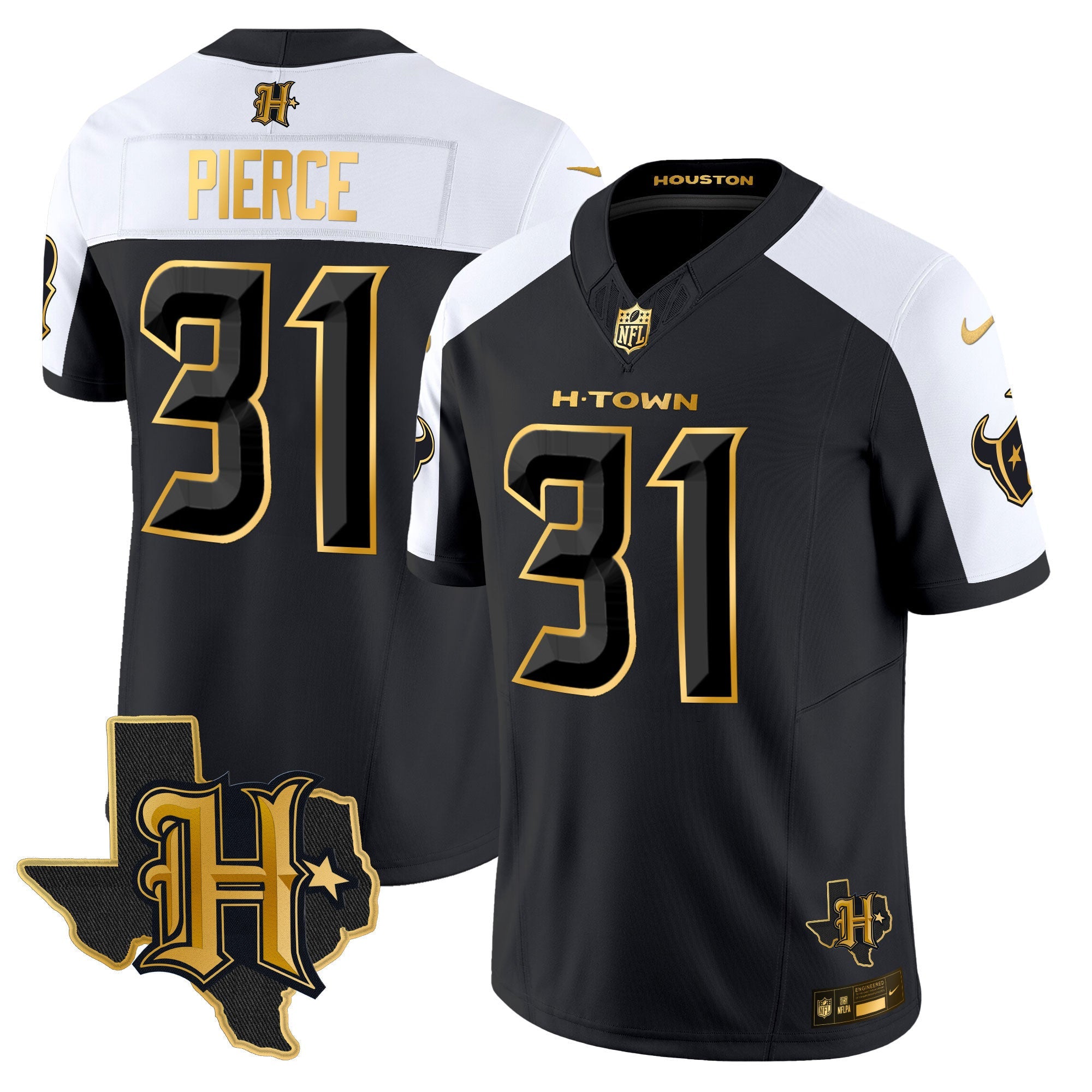 Men's Houston Texans 2024 Texas Patch Gold Vapor Limited Jersey - All Stitched