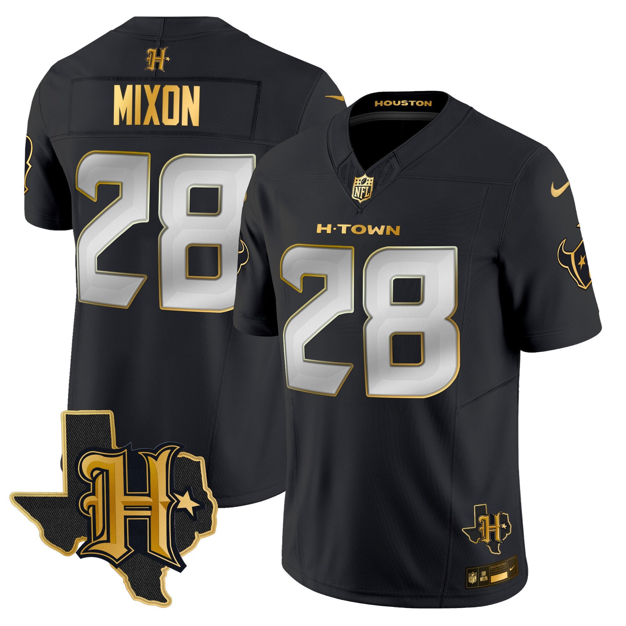 Men's Houston Texans 2024 Texas Patch Gold Vapor Limited Jersey - All Stitched