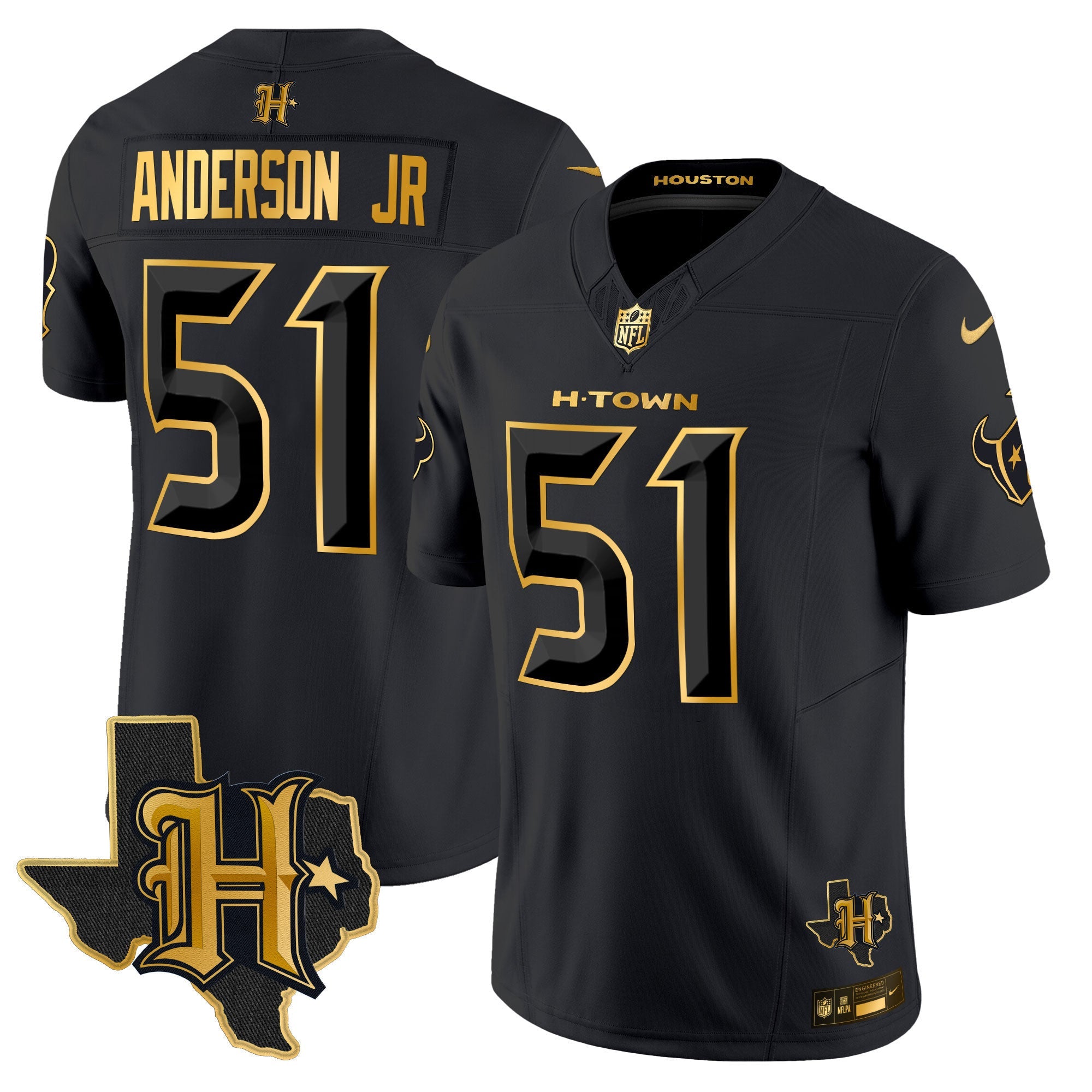 Men's Houston Texans 2024 Texas Patch Gold Vapor Limited Jersey - All Stitched