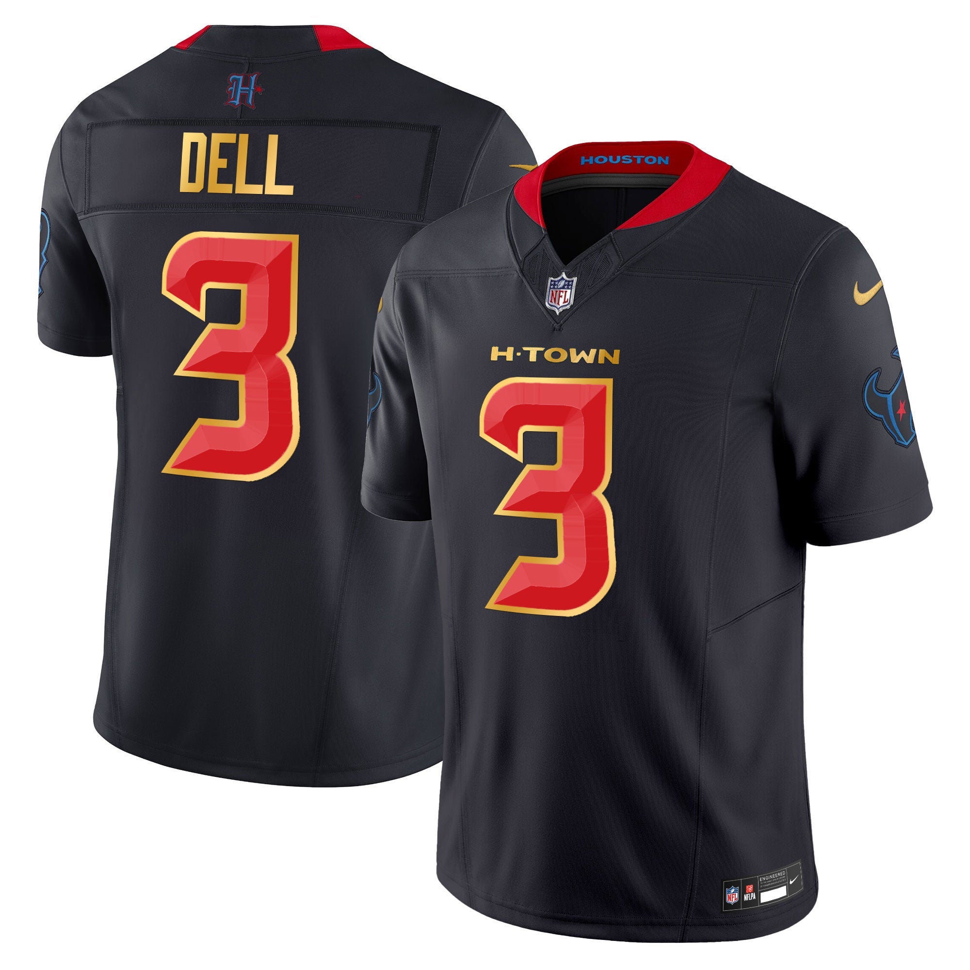 Men's Houston Texans 2024 Gold Trim Vapor Limited Jersey - All Stitched