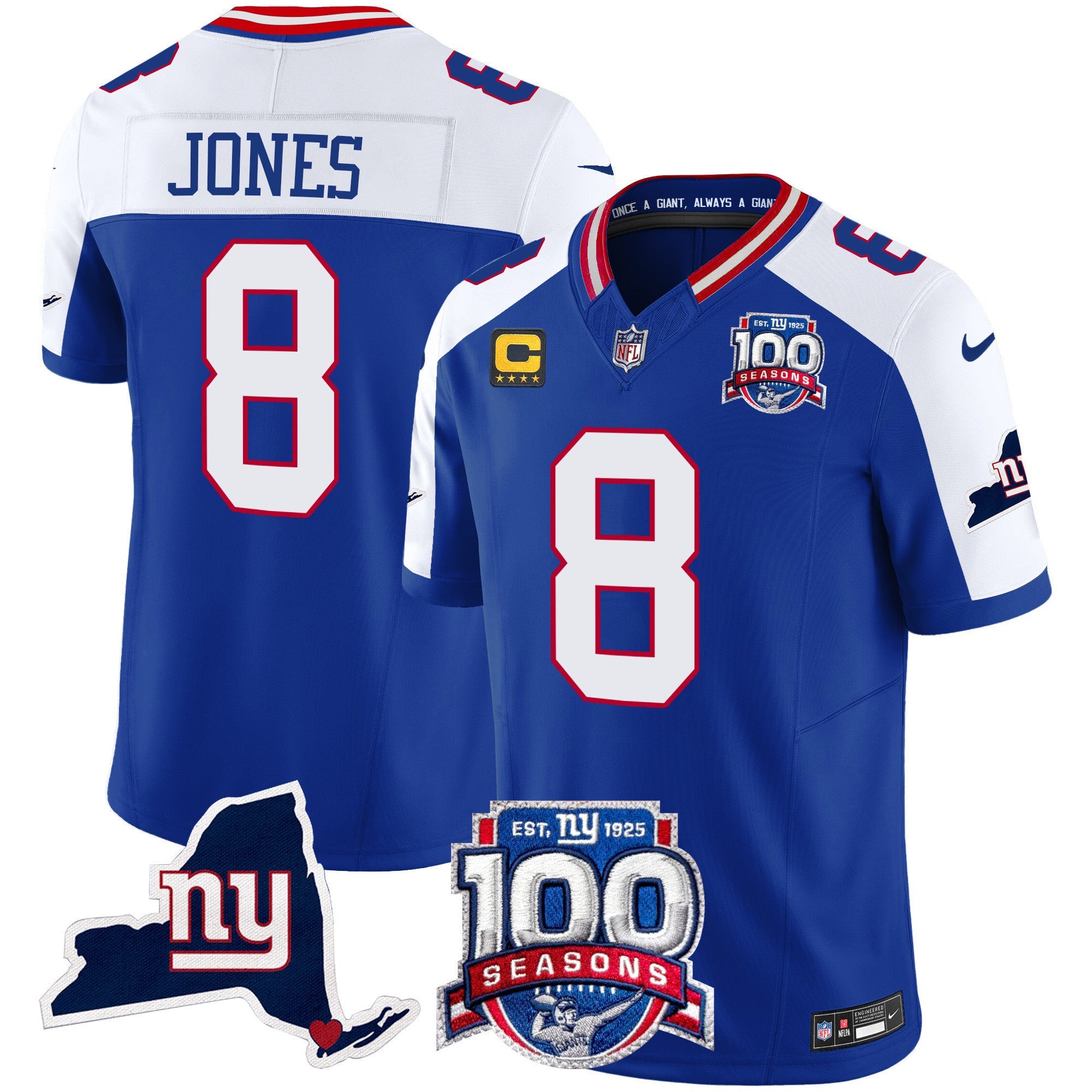 Women's New York Giants 100th Season & State Patch Vapor Limited Jersey - All Stitched