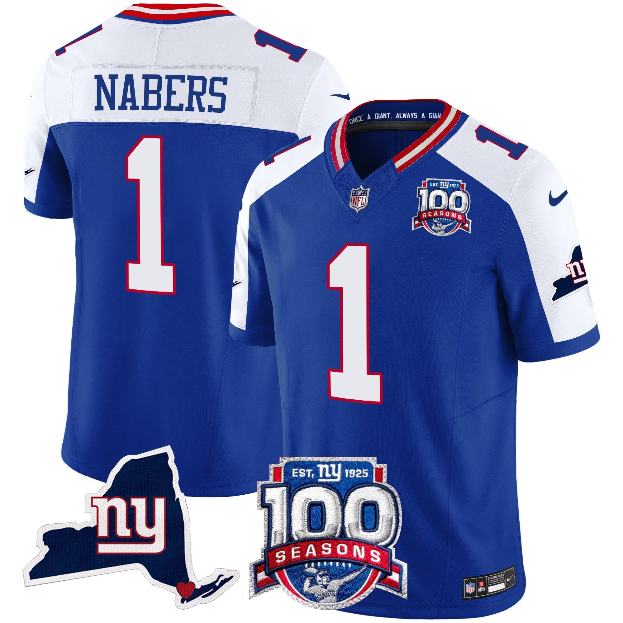 Women's New York Giants 100th Season & State Patch Vapor Limited Jersey - All Stitched