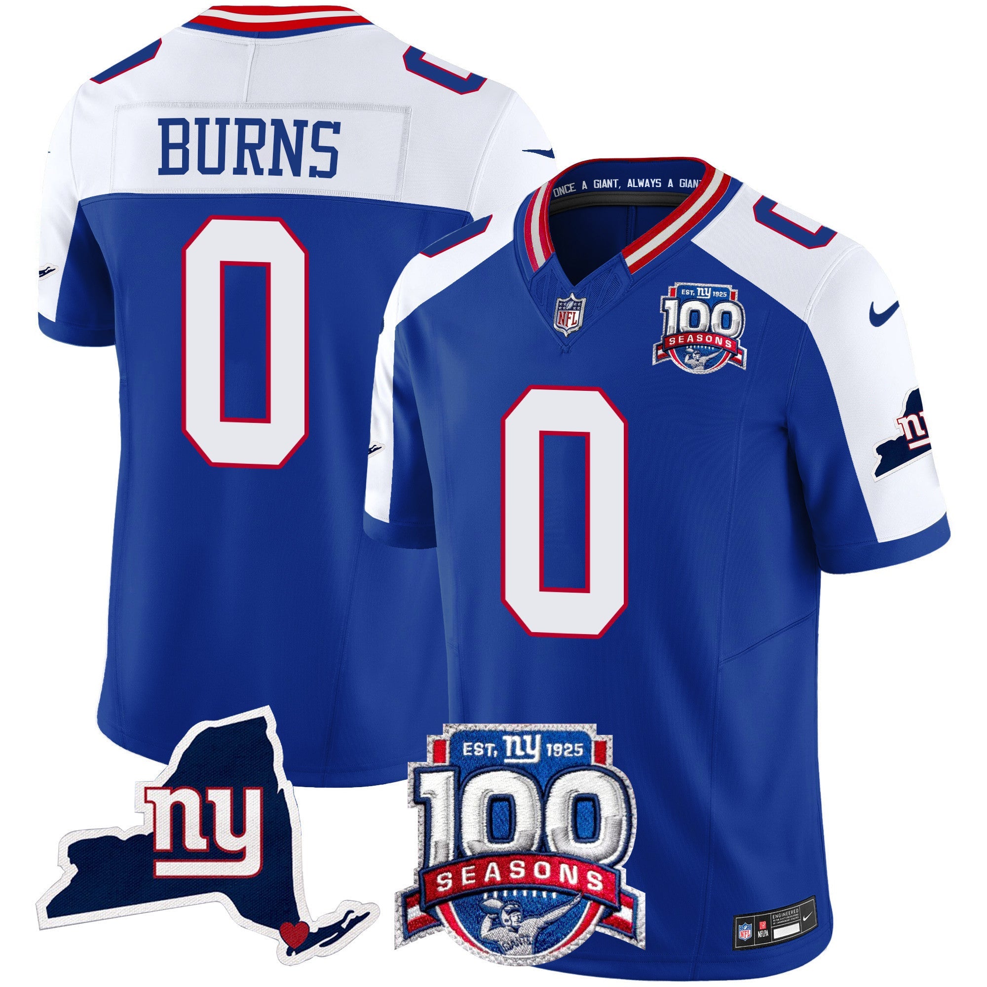 Women's New York Giants 100th Season & State Patch Vapor Limited Jersey - All Stitched