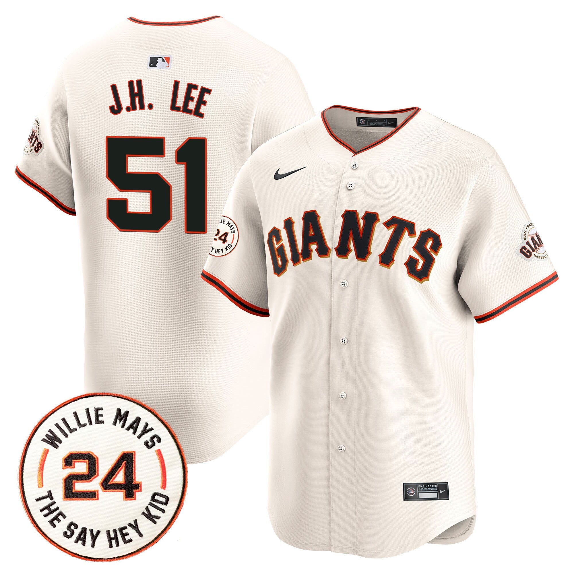Men's San Francisco Giants 2024 Willie Mays Patch Vapor Premier Limited Jersey - All Stitched