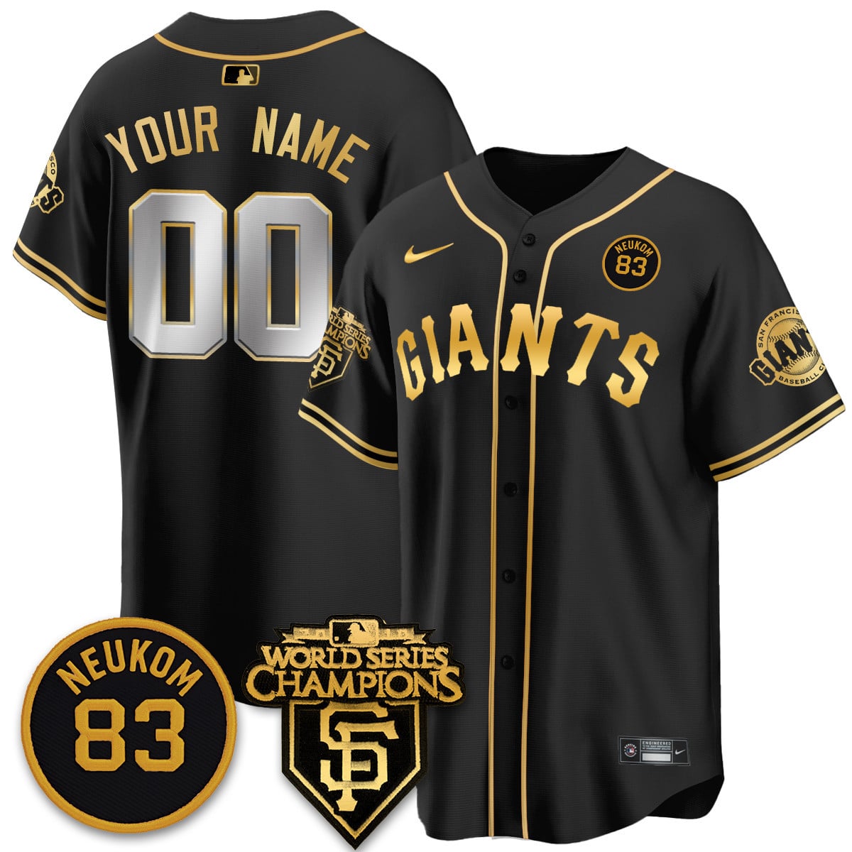 Custom Giants Bill Neukom Memories Jersey - 2010 World Series Champions - All Stitched