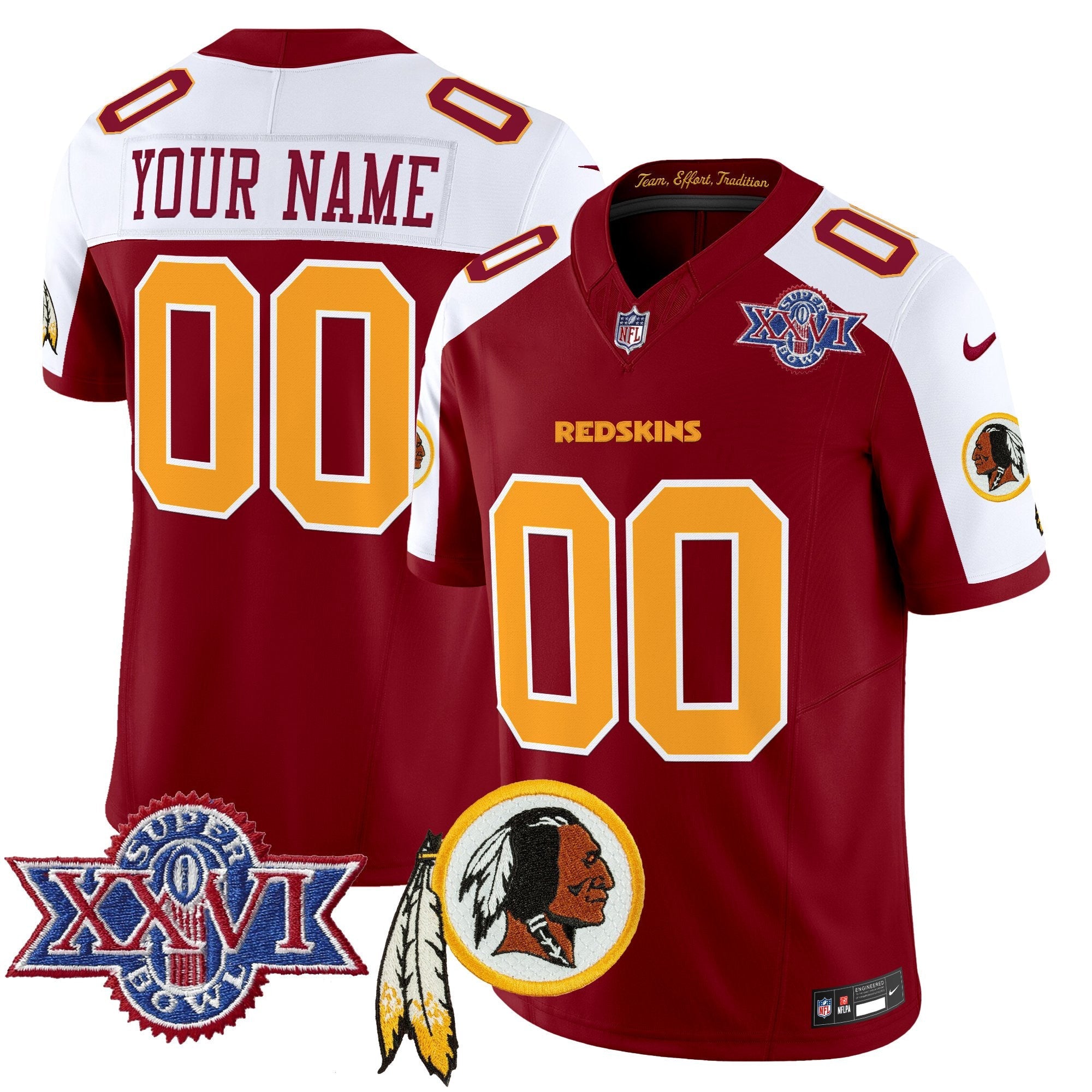 Washington Redskins Throwback 1992 Super Bowl XXVI Patch Vapor Limited Custom Jersey V3 - All Stitched